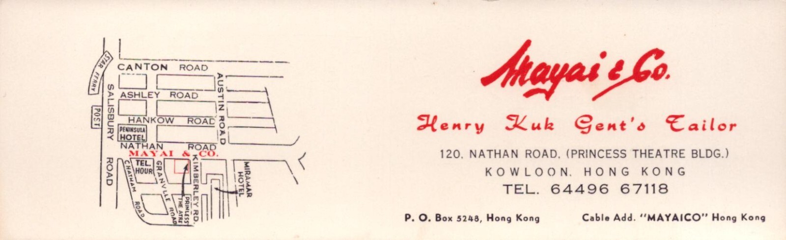 Vintage Henry Kuk Gent’s Tailor Business Card – Kowloon, Hong Kong