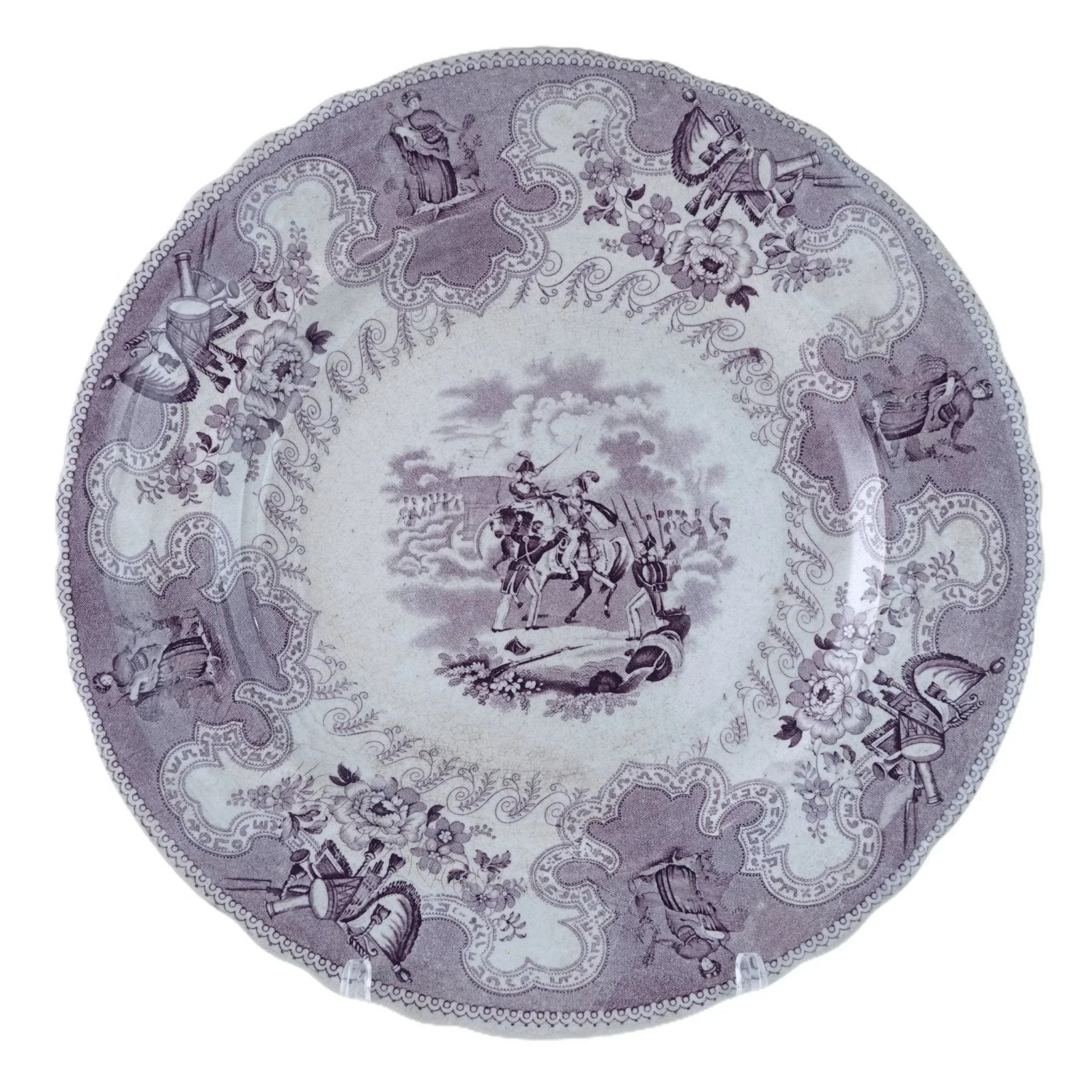 c1850 Texian Campaigne 10.5″ Purple Transferware Staffordshire James Beech H