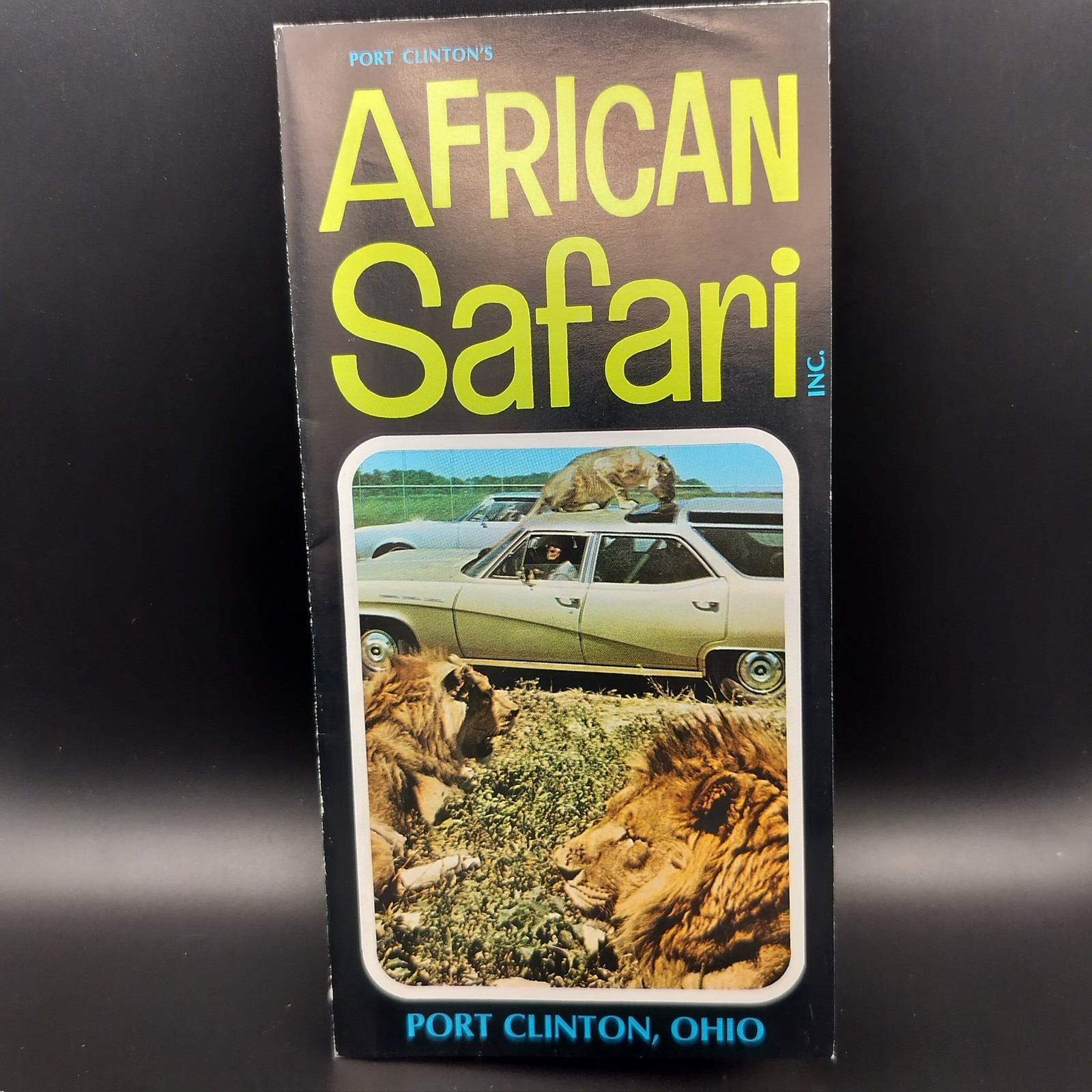 Vintage Port Clinton Ohio African Safari Inc Brochure Map Lions on Cars Souvenir