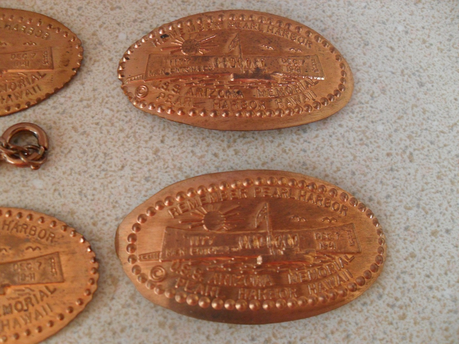Remember Pearl Harbor U.S.S. Arizona Souvenir Press Penny Necklaces + Extra