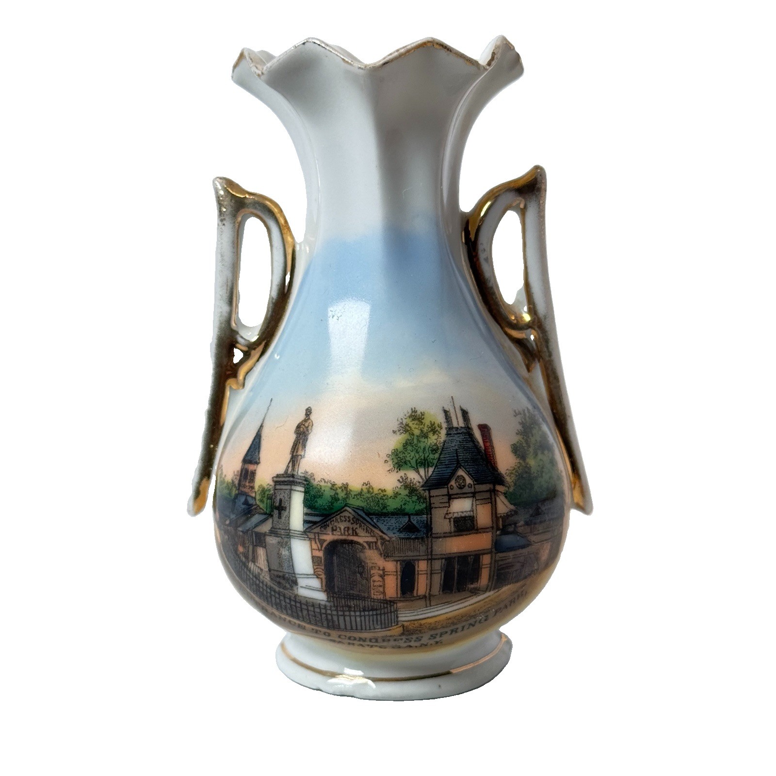 SARATOGA NY NEW YORK Souvenir ANTIQUE Porcelain CONGRESS SPRING Trinket Vase