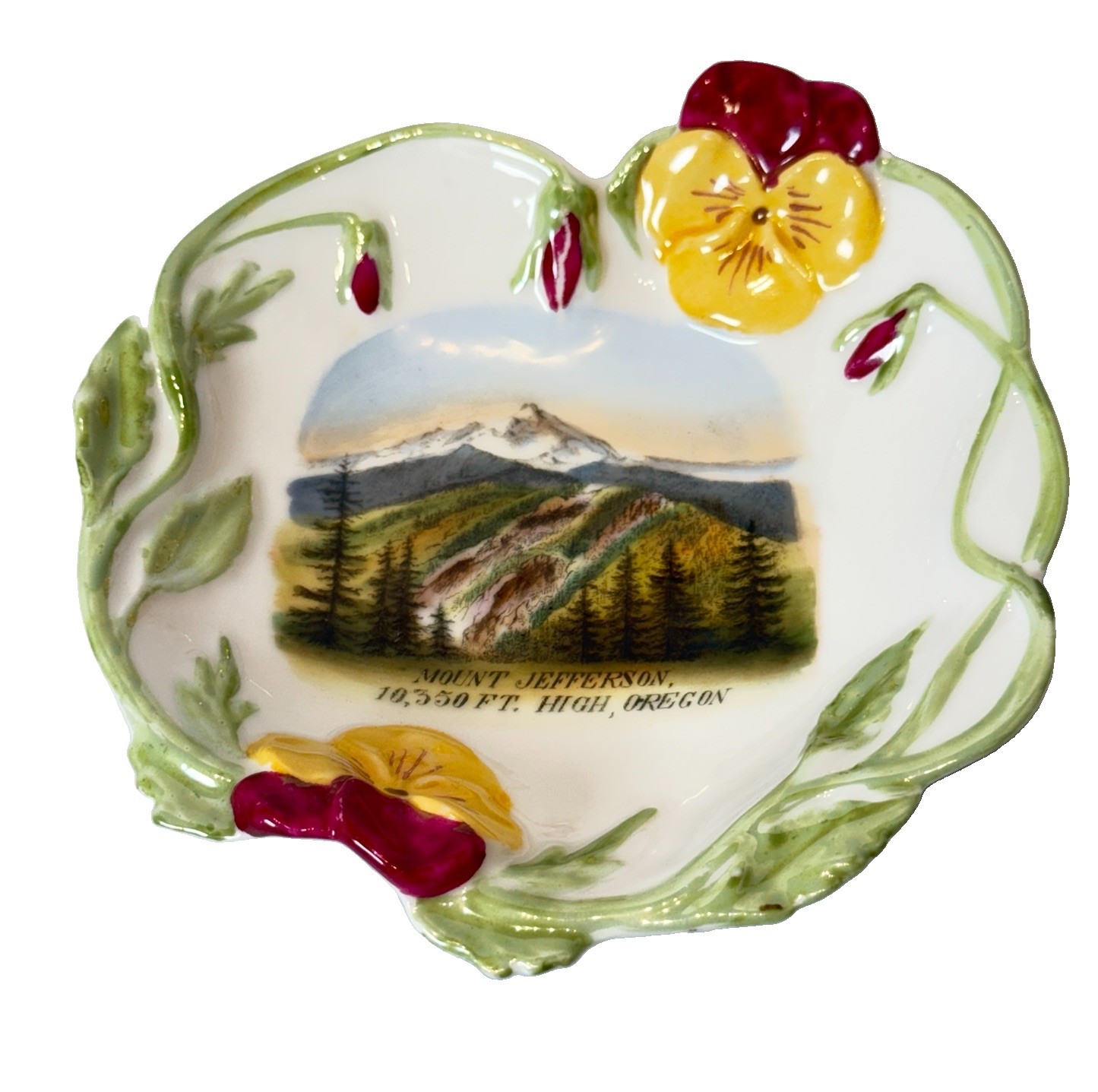 HIGH OREGON ORE Antique MOUNT JEFFERSON Souvenir PAINTED TRINKET DISH PLATE