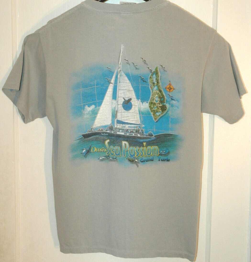 Vtg OASIS DIVERS GRAND TURK T Shirt 2 SIDED TEE Turks & Caicos Island OCEAN DIVE