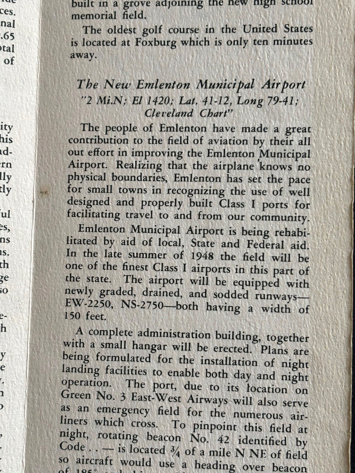 VTG 1940s Emlenton PA Brochure Town History Photos Business Nature Map Airport +