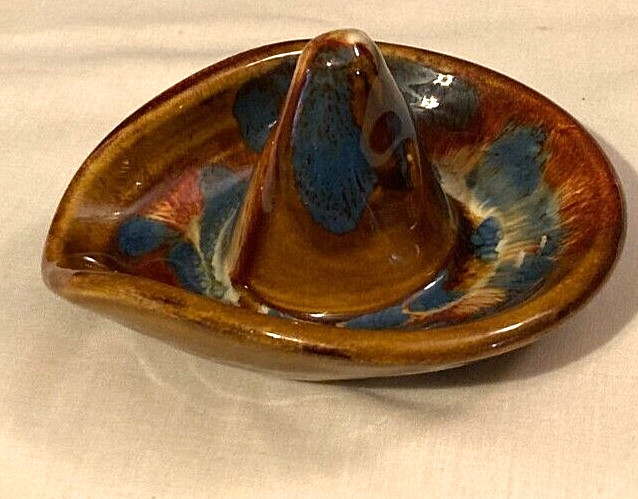 VTG 1970’s Dryden Original Pottery-Multicolor Drip Glaze Ring Dish/Hat/Decor-EUC