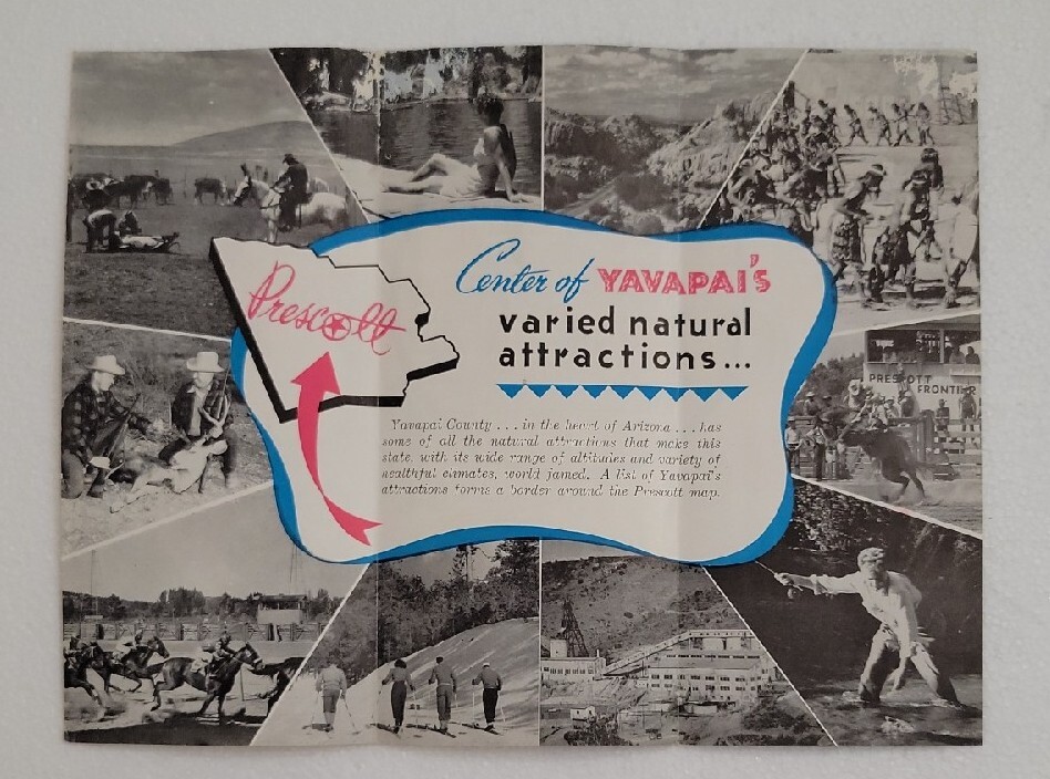 Vintage Cartoon Syle Pictoral Map Brochure Prescott Arizona Yavapai County 1950s