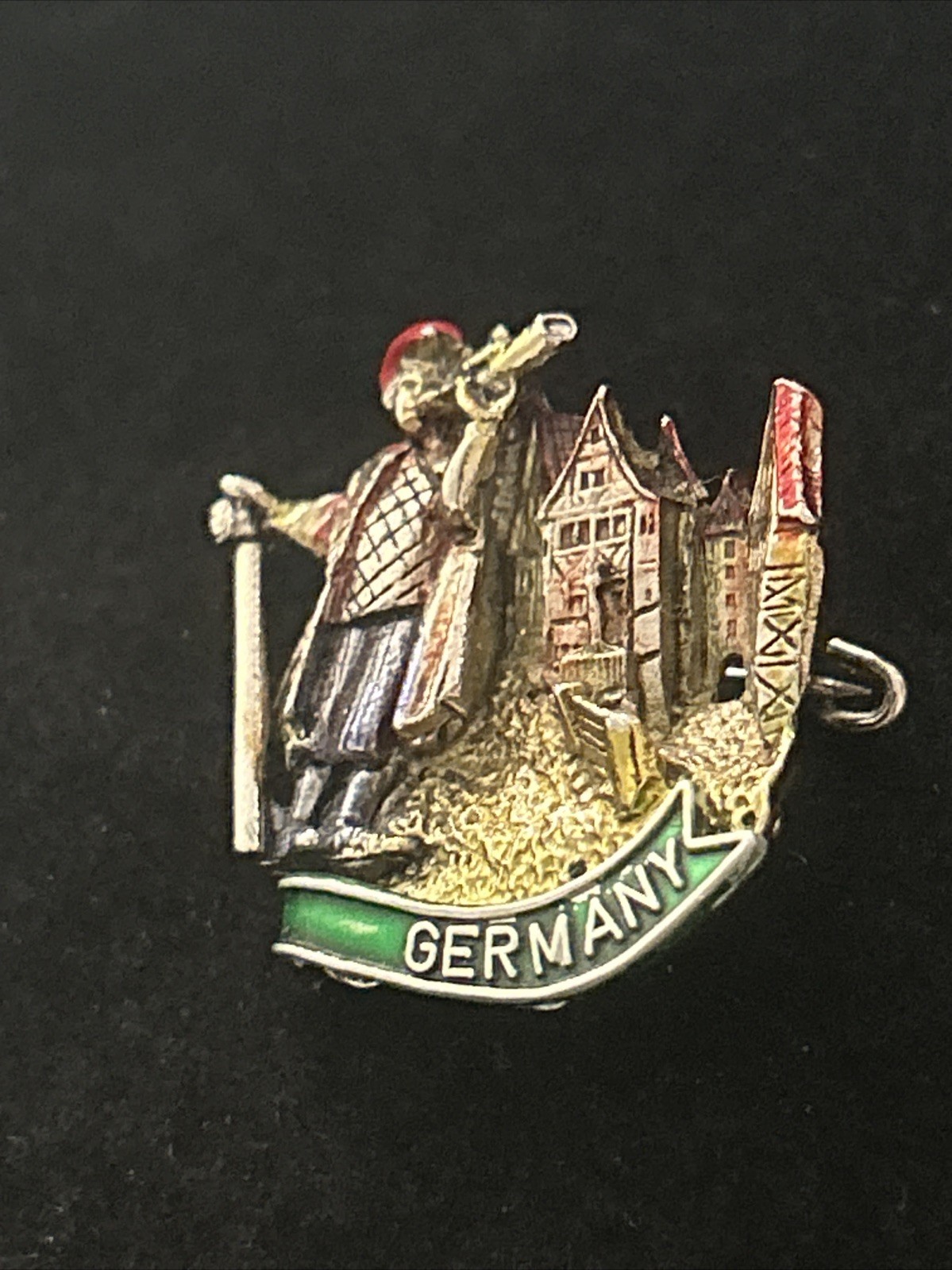 Vintage German Pin Brooch ELS W. Germany Signed VTG Multicolor Silver Tone 1.25”