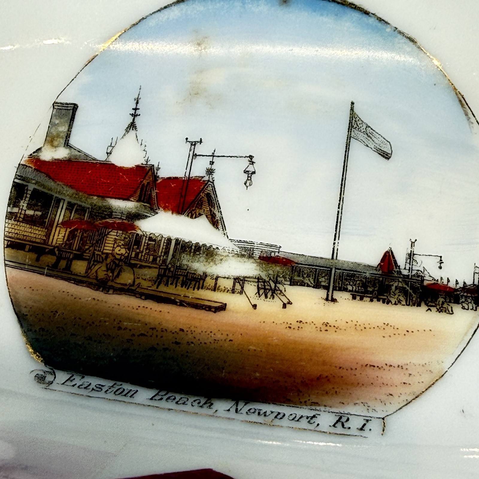 Newport , Rhode Island RI Antique EASTON BEACH Souvenir China Dish Plate