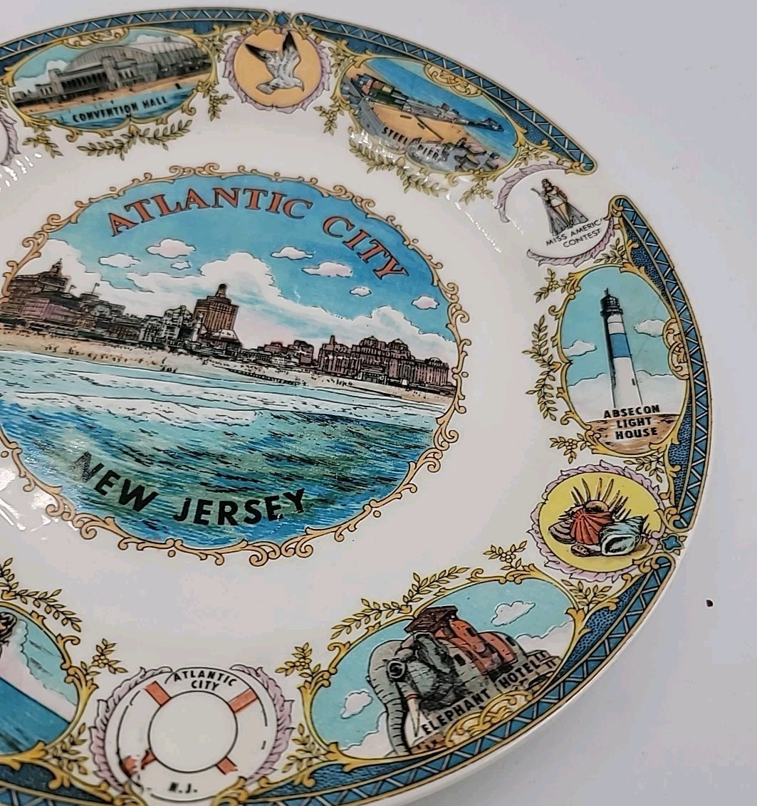 Vintage Atlantic City New Jersey Souvenir Collector Plate Steel Pier Absecon 9″
