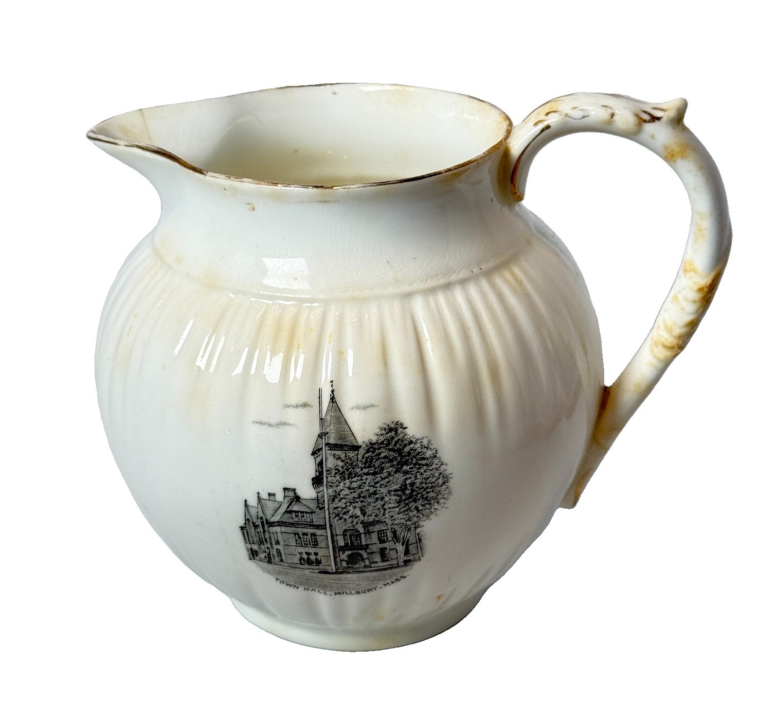 MILLBURY MA Massachusetts Souvenir TOWN HALL Porcelain TRINKET FOLEY CREAMER