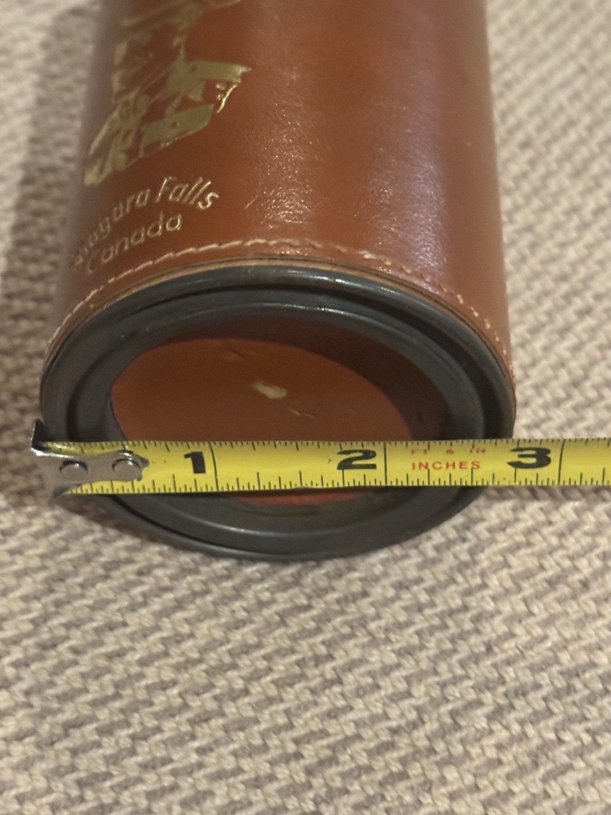 Vintage Souvenir RCMP Leather Cylindrical Coin Bank – Niagara Falls, Canada