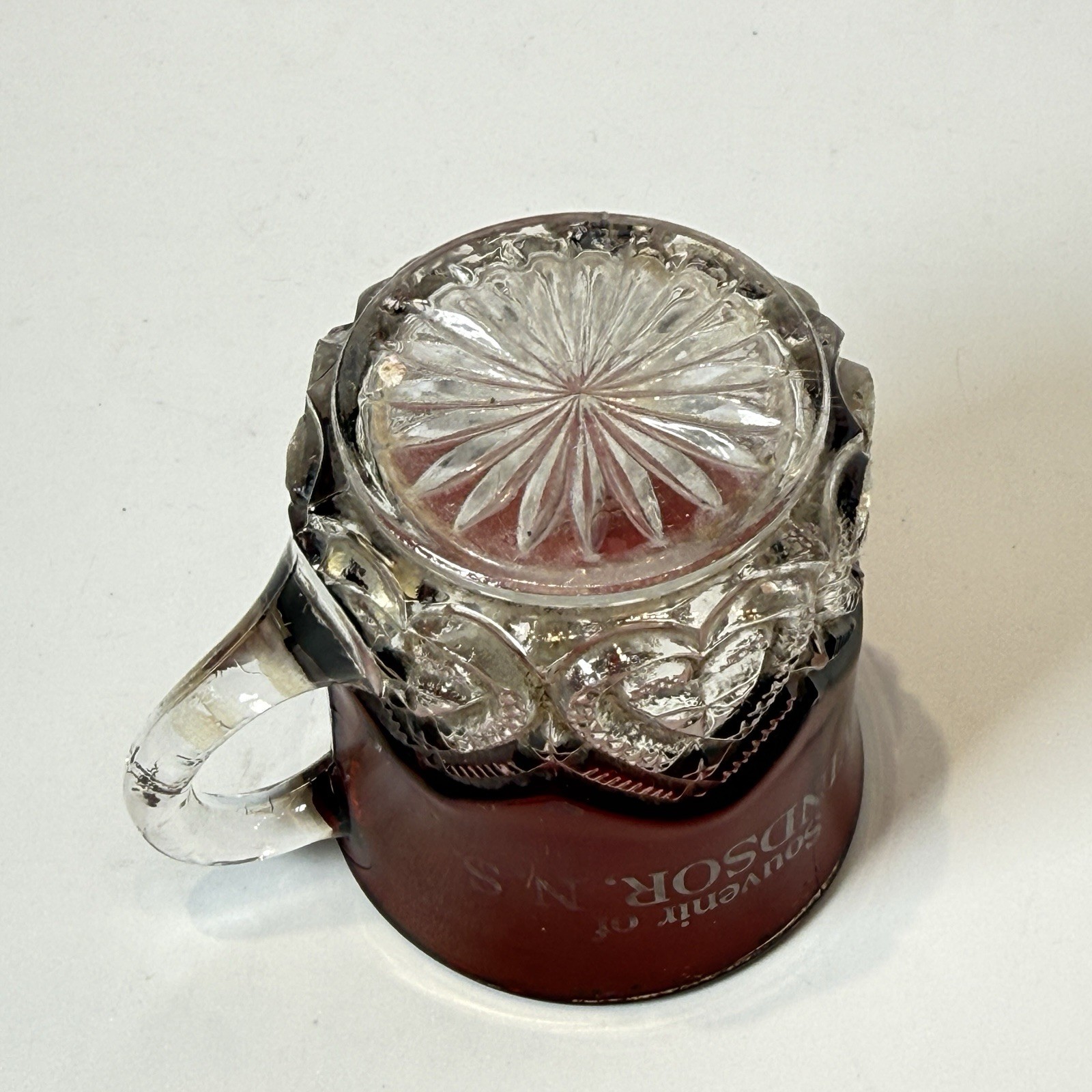 WINDSOR Nova Scotia NS CANADA Ruby Red Flash Souvenir Glass TRINKET ANTIQUE CUP