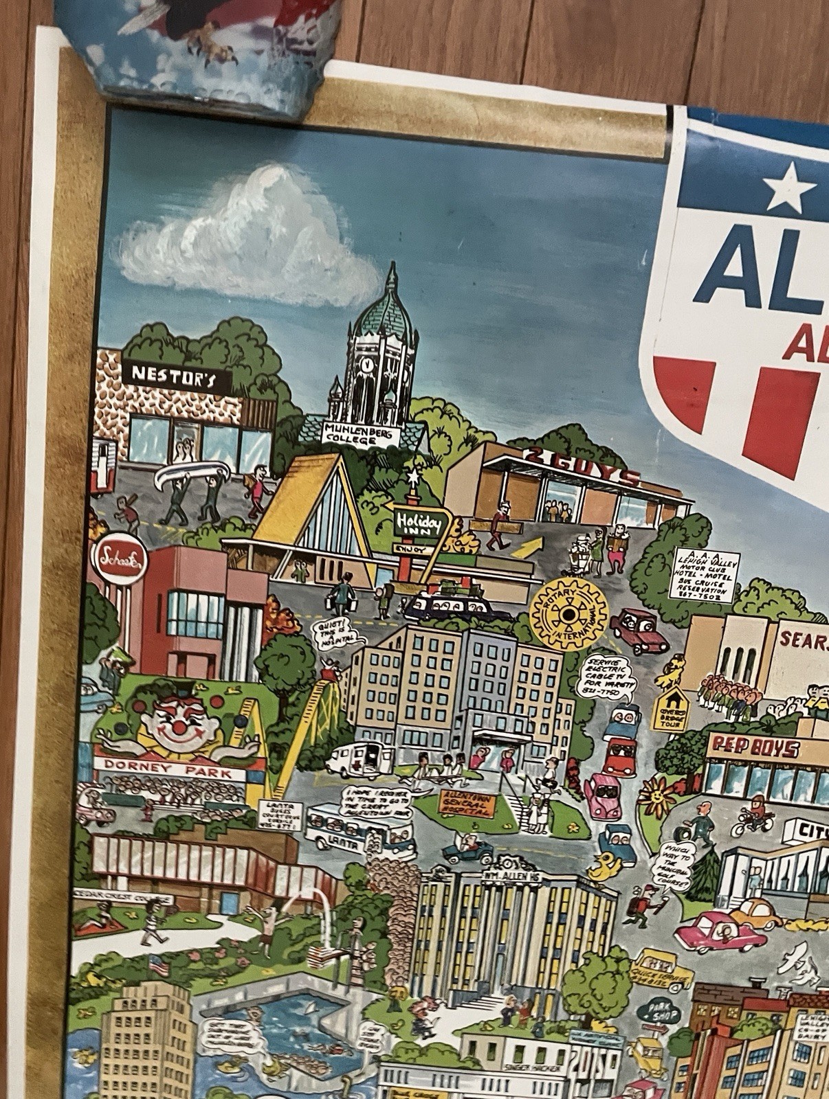 1976 Original Vintage Allentown PA Cartoon Illustrated Map by Louis Bolnik, Jr.