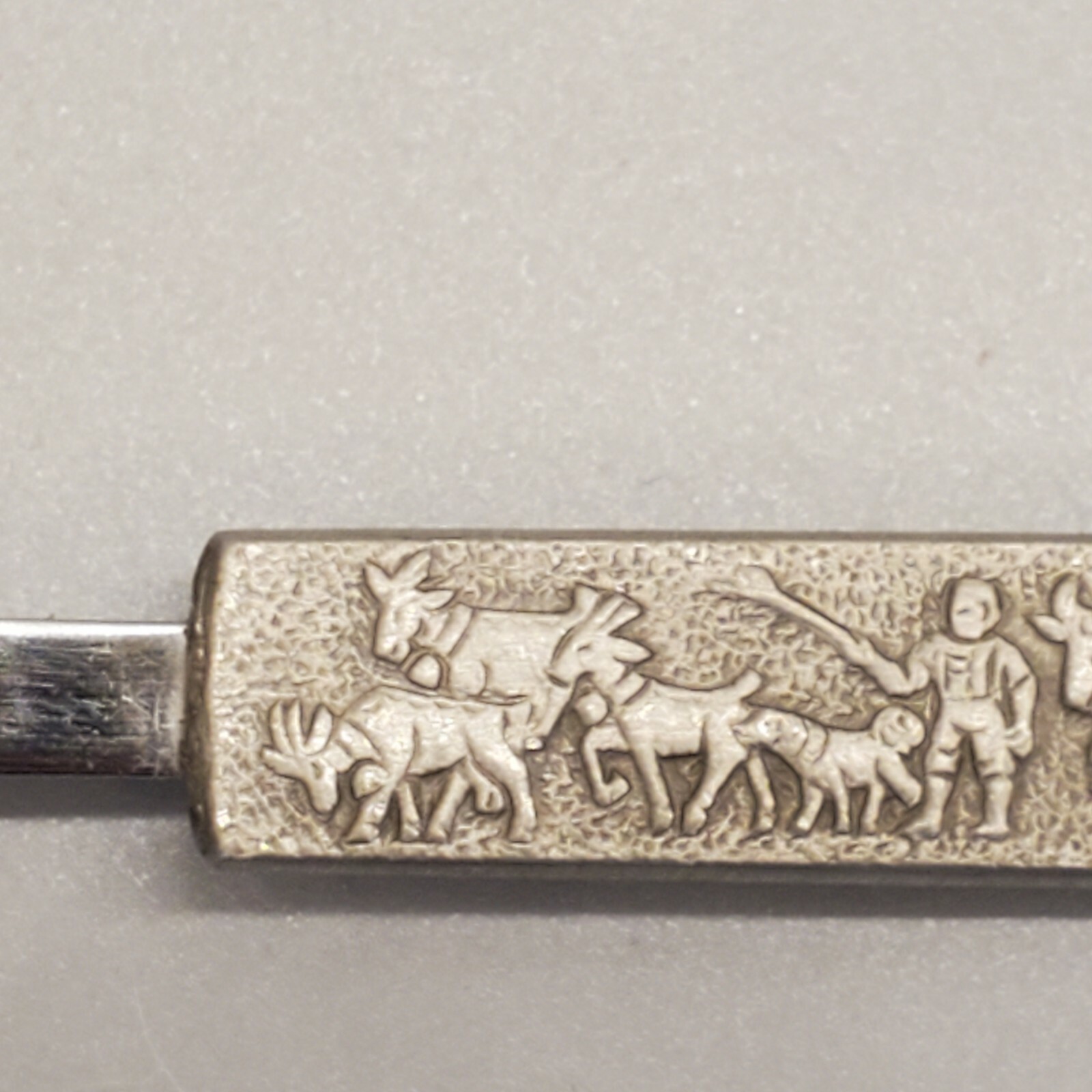 Pastoral Scene Souvenir Spoon Pewter Stainless Steel Herding Goats Cows VGUC