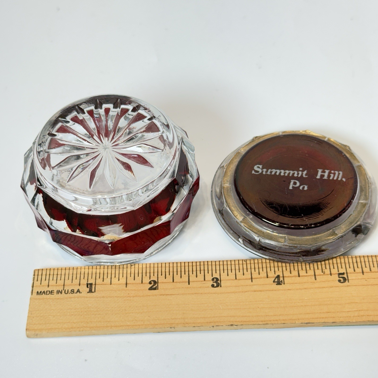 SUMMIT HILL Pennsylvania PA ANTIQUE Ruby Red Flash Souvenir Glass TRINKET BOX