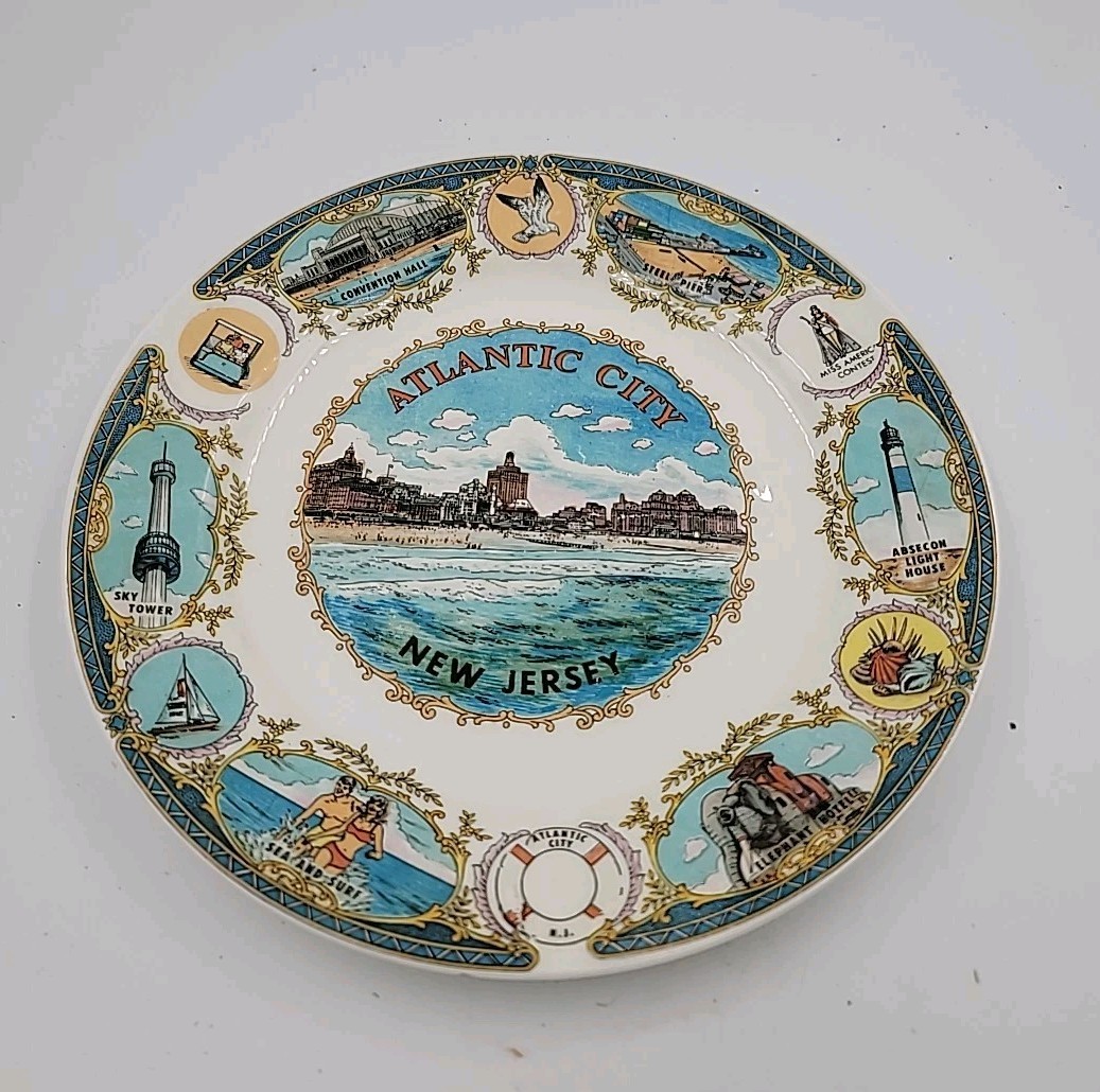 Vintage Atlantic City New Jersey Souvenir Collector Plate Steel Pier Absecon 9″
