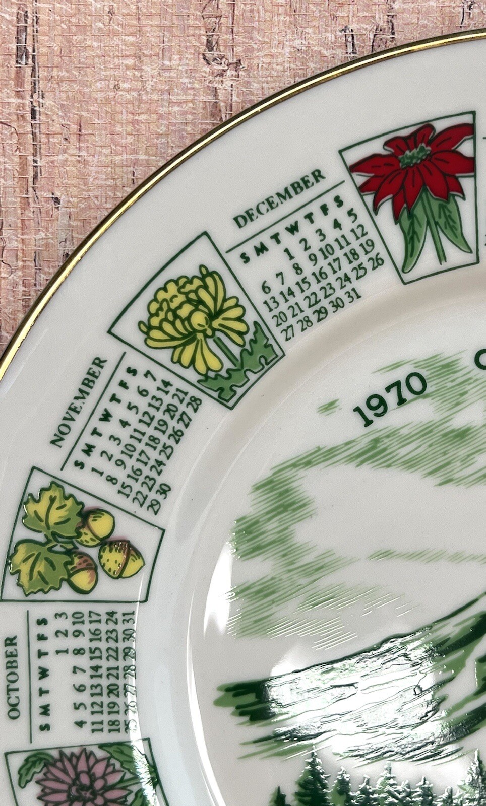 Mount Hood 1970 Calendar Plate Viletta’s Arts Roseburg Oregon Vtg Souvenir NOS