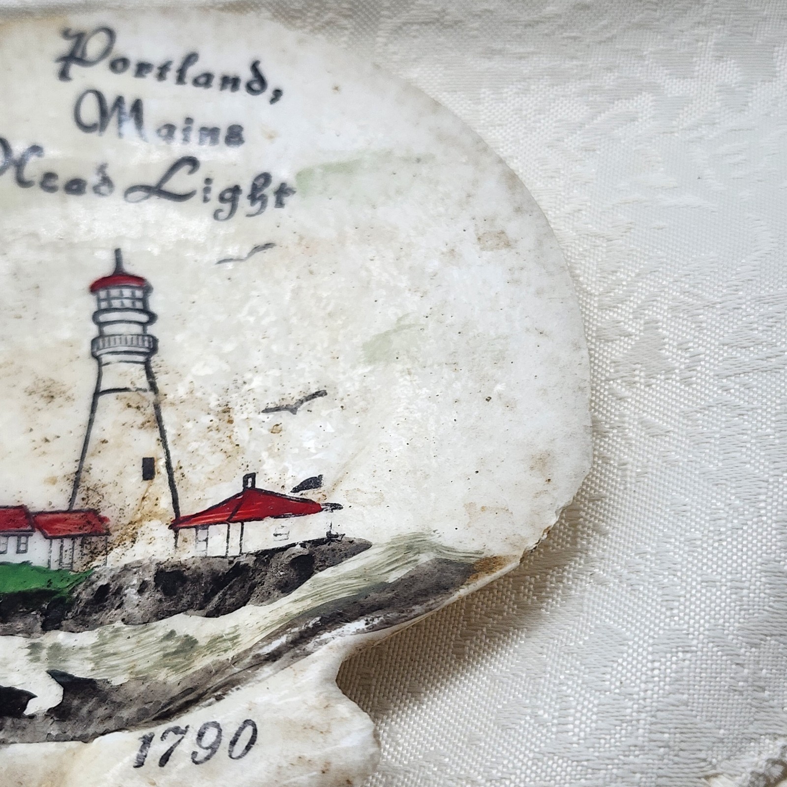 Vintage Portland Headlight Hand Painted Souvenir Seashell Lighthouse Maine