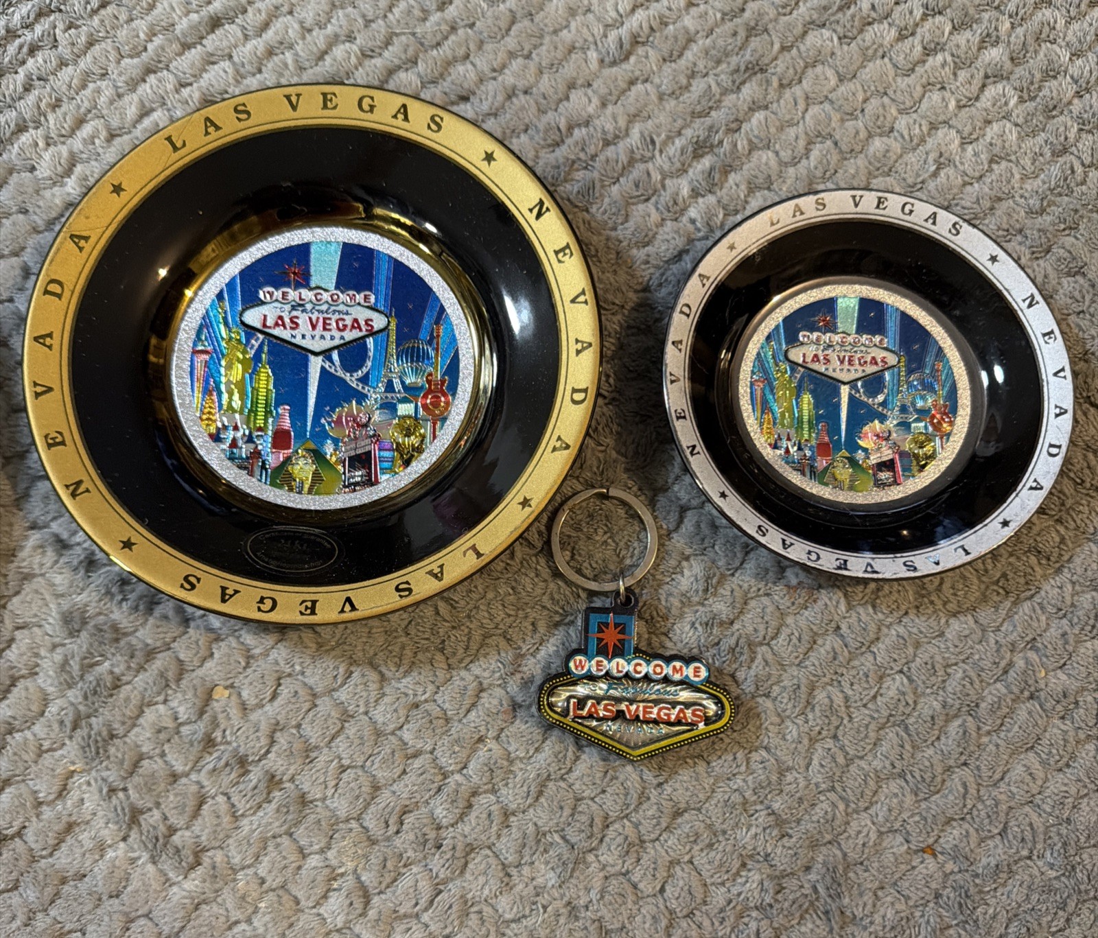Las Vegas 24k Gold Plated Souvenir 6” Dish + Silver Dish And Keychain