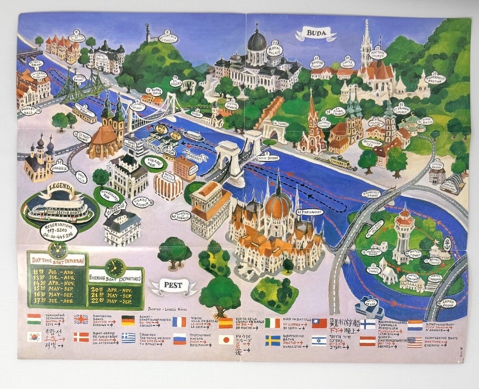 Vintage Duna-Bella Budapest Travel Brochure Sightseeing Boat Danube Hungary Art