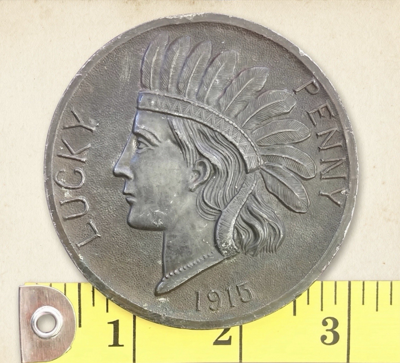 1915 New York City Large Lucky Indian Head Penny NYC Souvenir Paperweight