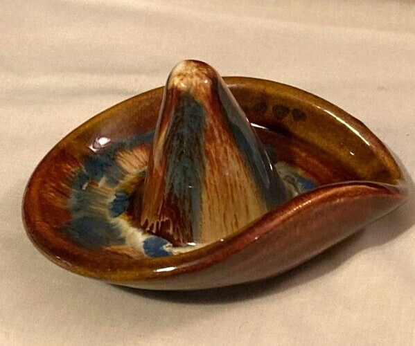 VTG 1970’s Dryden Original Pottery-Multicolor Drip Glaze Ring Dish/Hat/Decor-EUC