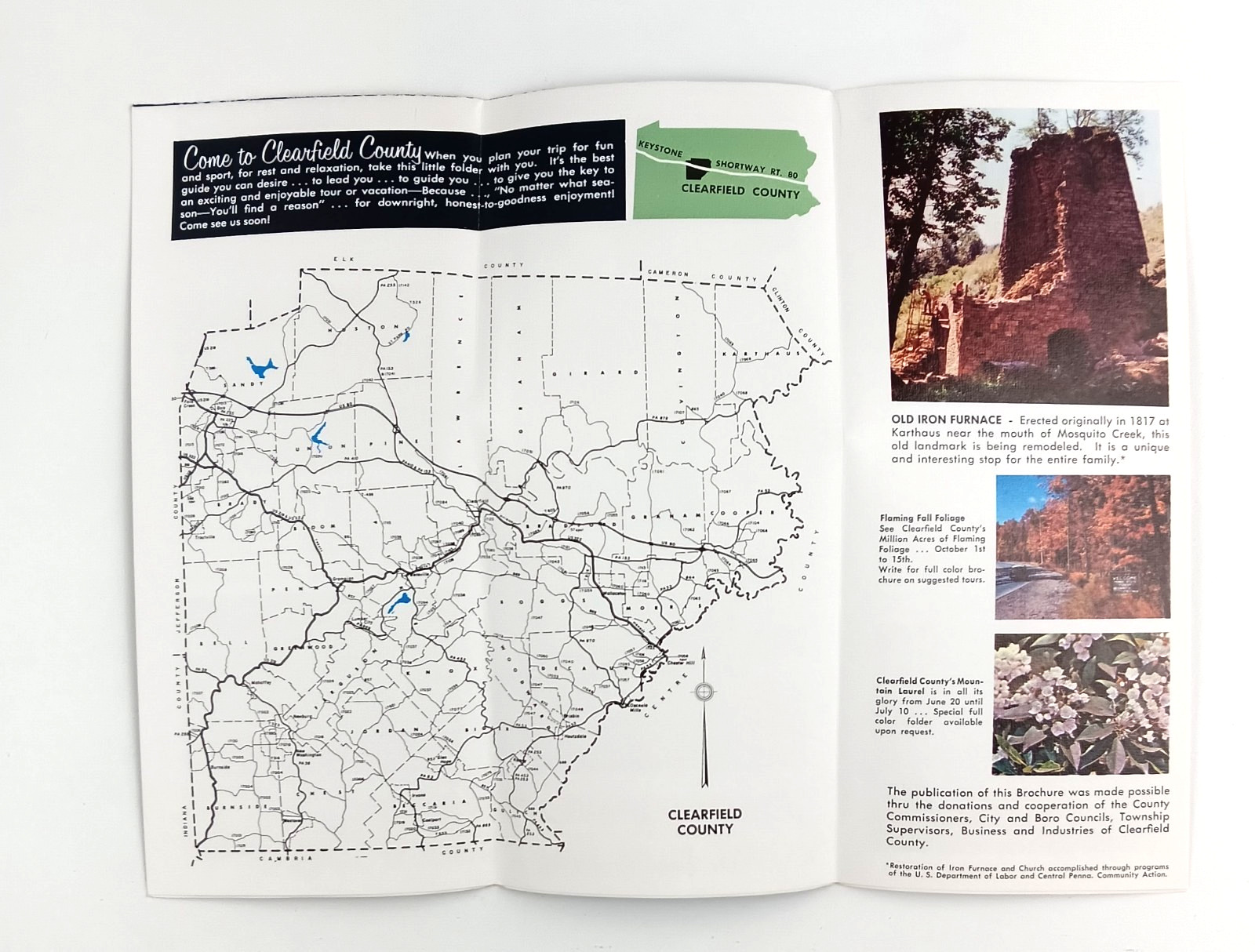 1970s Clearfield County PA Year Round Activities Map Pennsylvania VTG Brochure