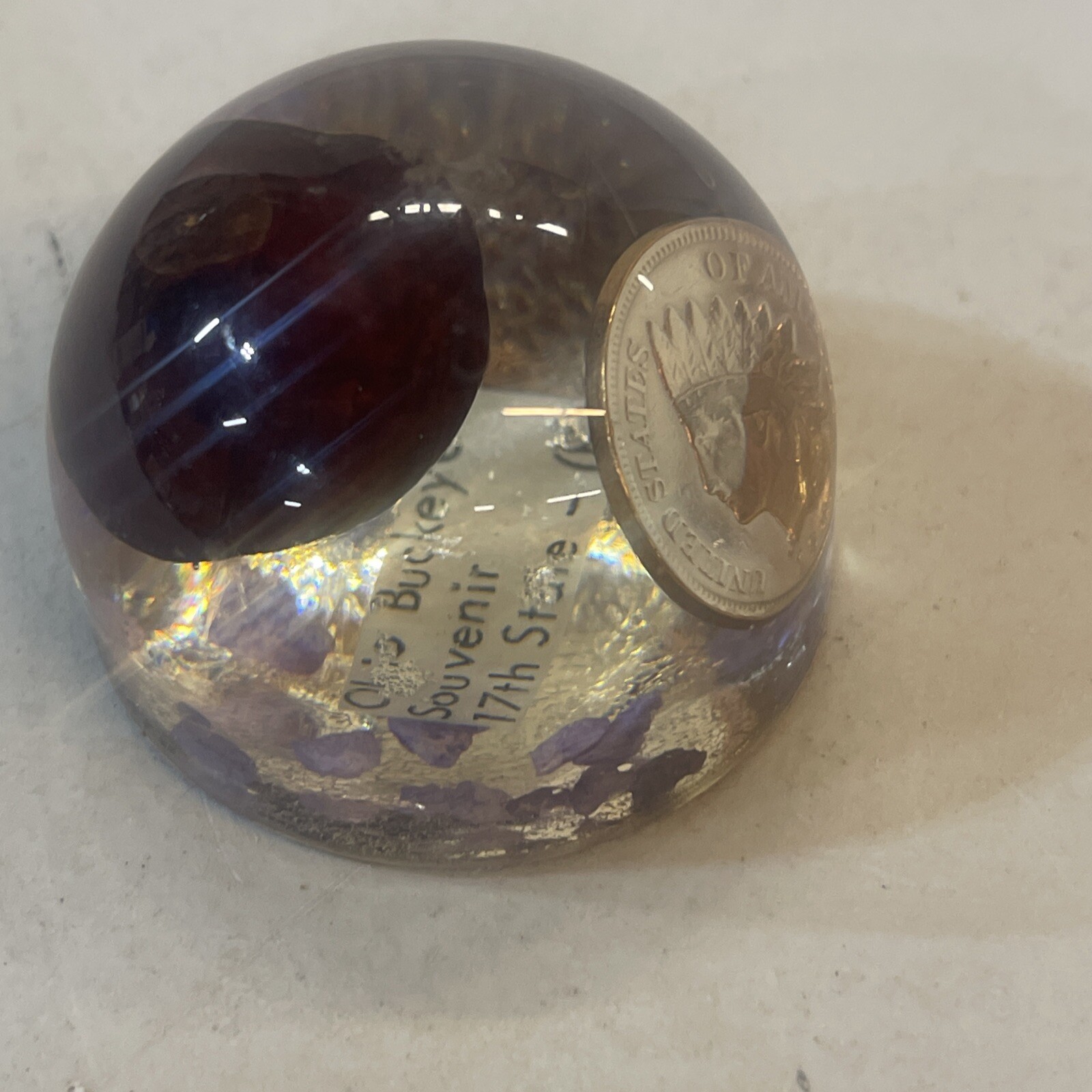 1906 INDIAN HEAD CENT, OHIO BUCKEYE & OFFICIAL GEM STONE PAPERWEIGHT. 17th