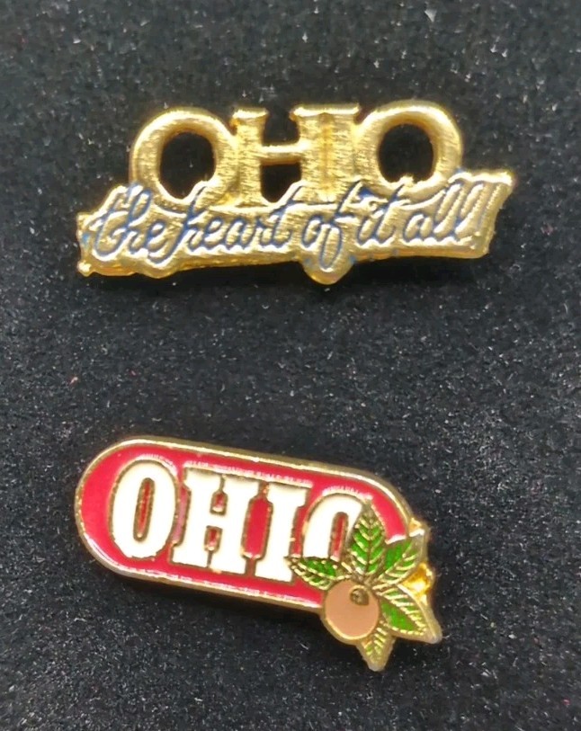 Vtg Ohio Lapel Pins District 65 Heart of it All & Logo Buckeye Enamel Pins