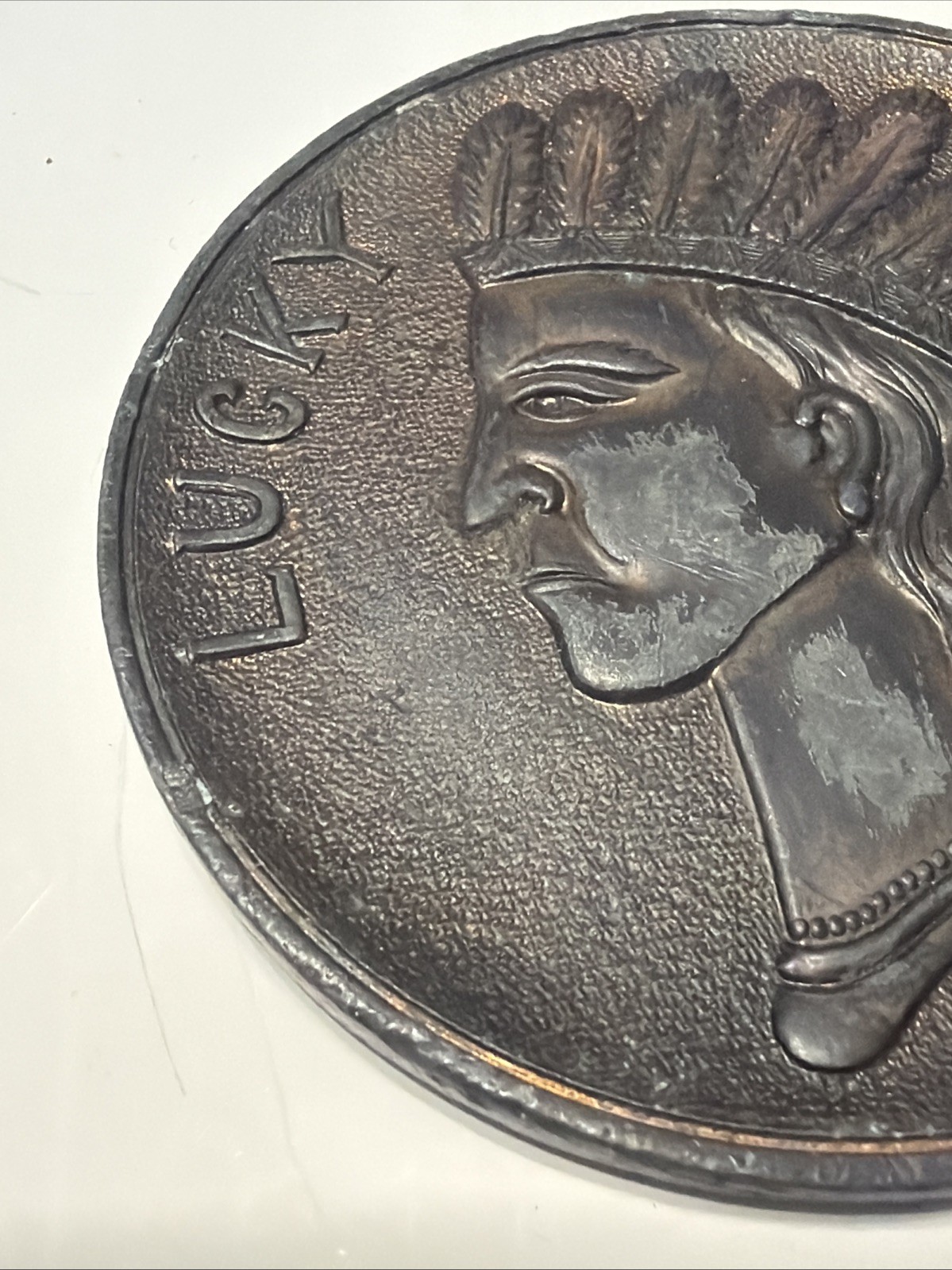 Large Antique 1920’s Indian Head Lucky Penny Souvenir Coin Niagara Falls