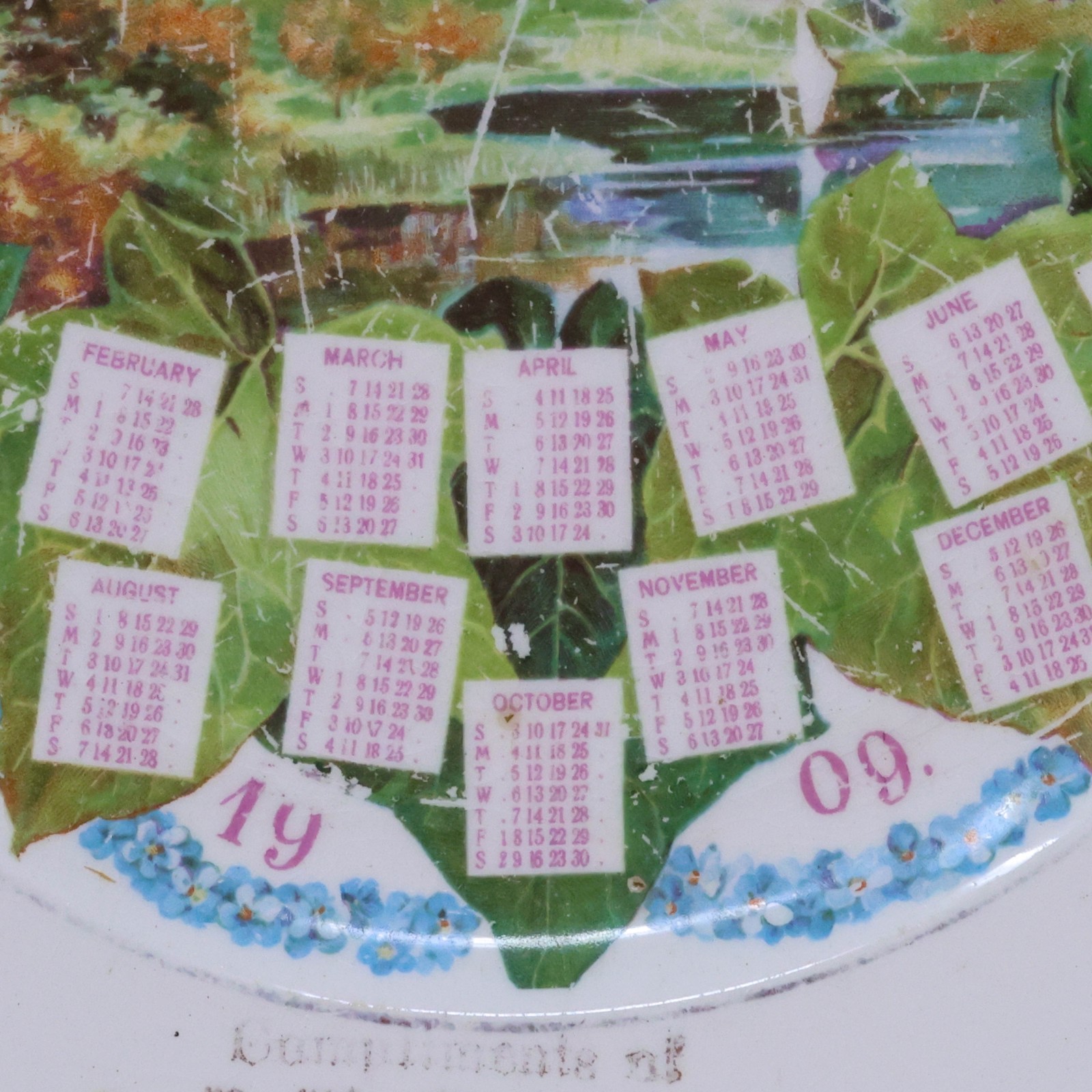 Antique 1909 Advertising Calendar Plate Haverhill Massachusetts BM Comeau 9.25″