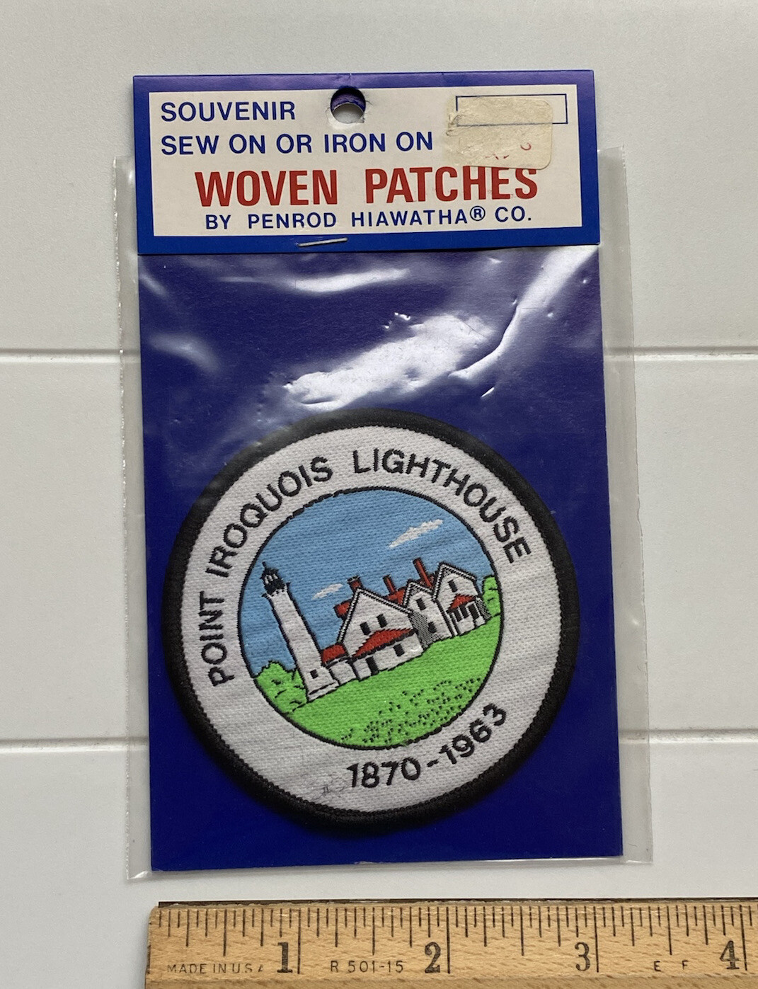 NIP Point Iroquois Lighthouse 1870-1963 Lake Superior Michigan Round Woven Patch