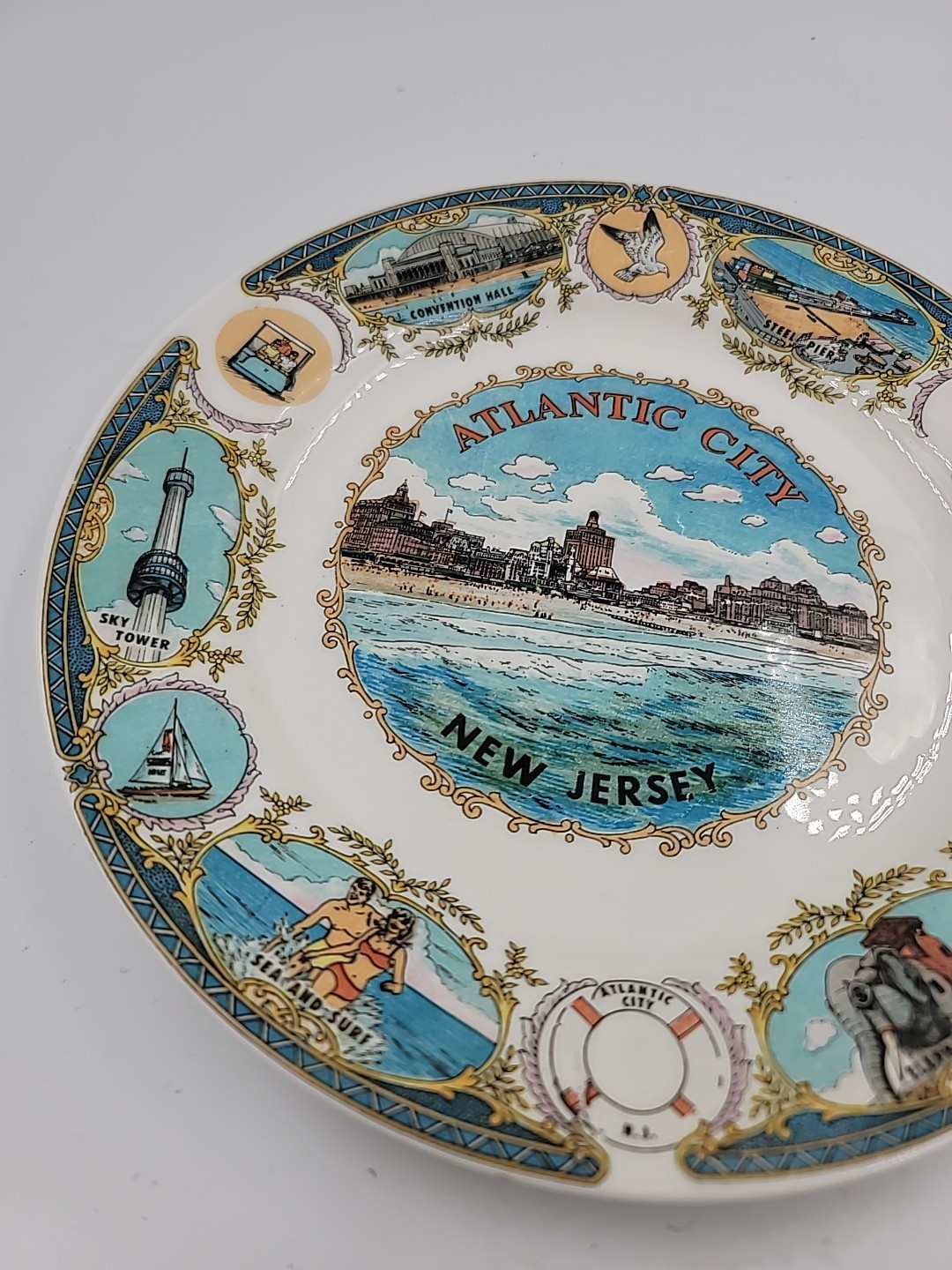 Vintage Atlantic City New Jersey Souvenir Collector Plate Steel Pier Absecon 9″