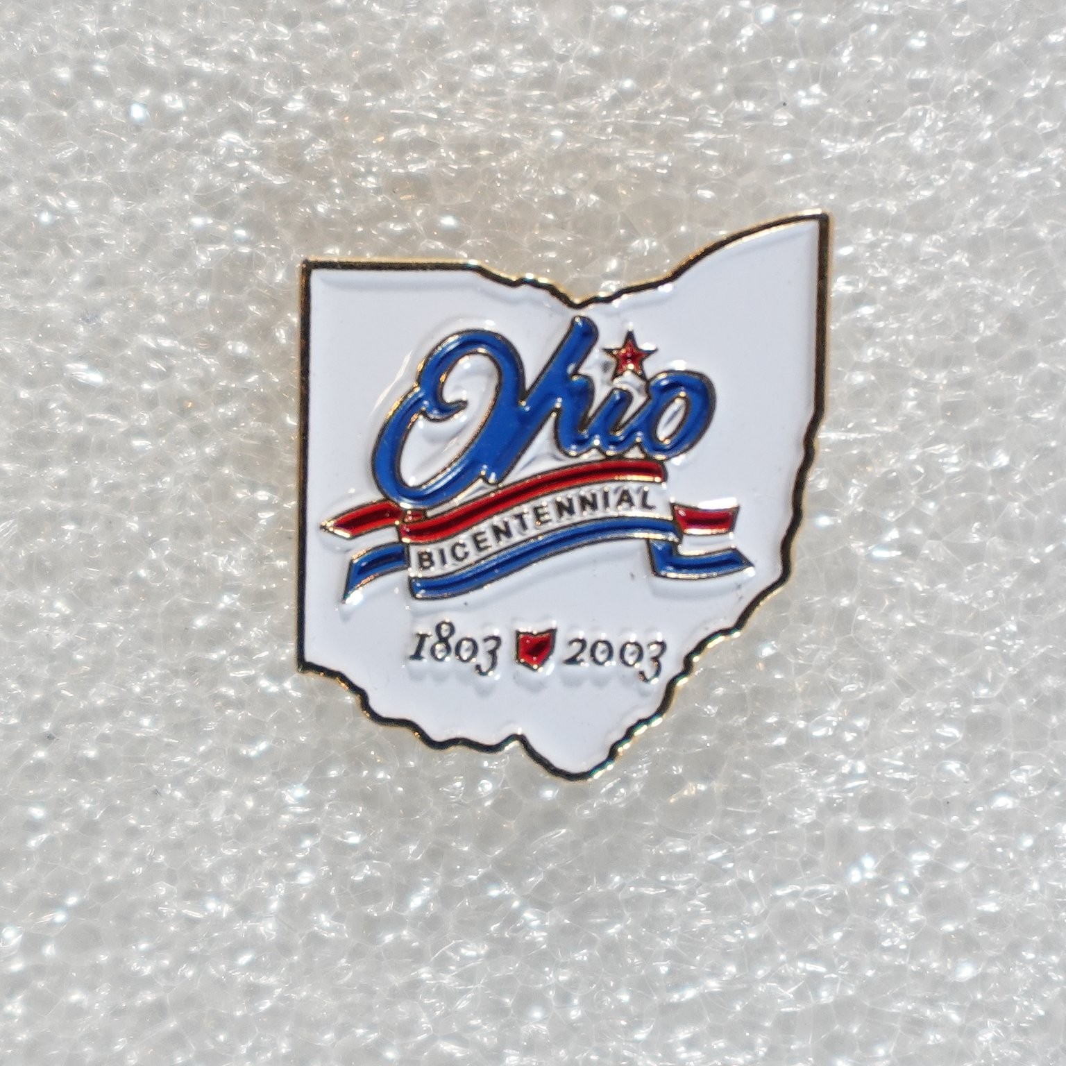 Ohio Bicentennial Pinback Button 1803-2003 State Map Lapel Pin 2003