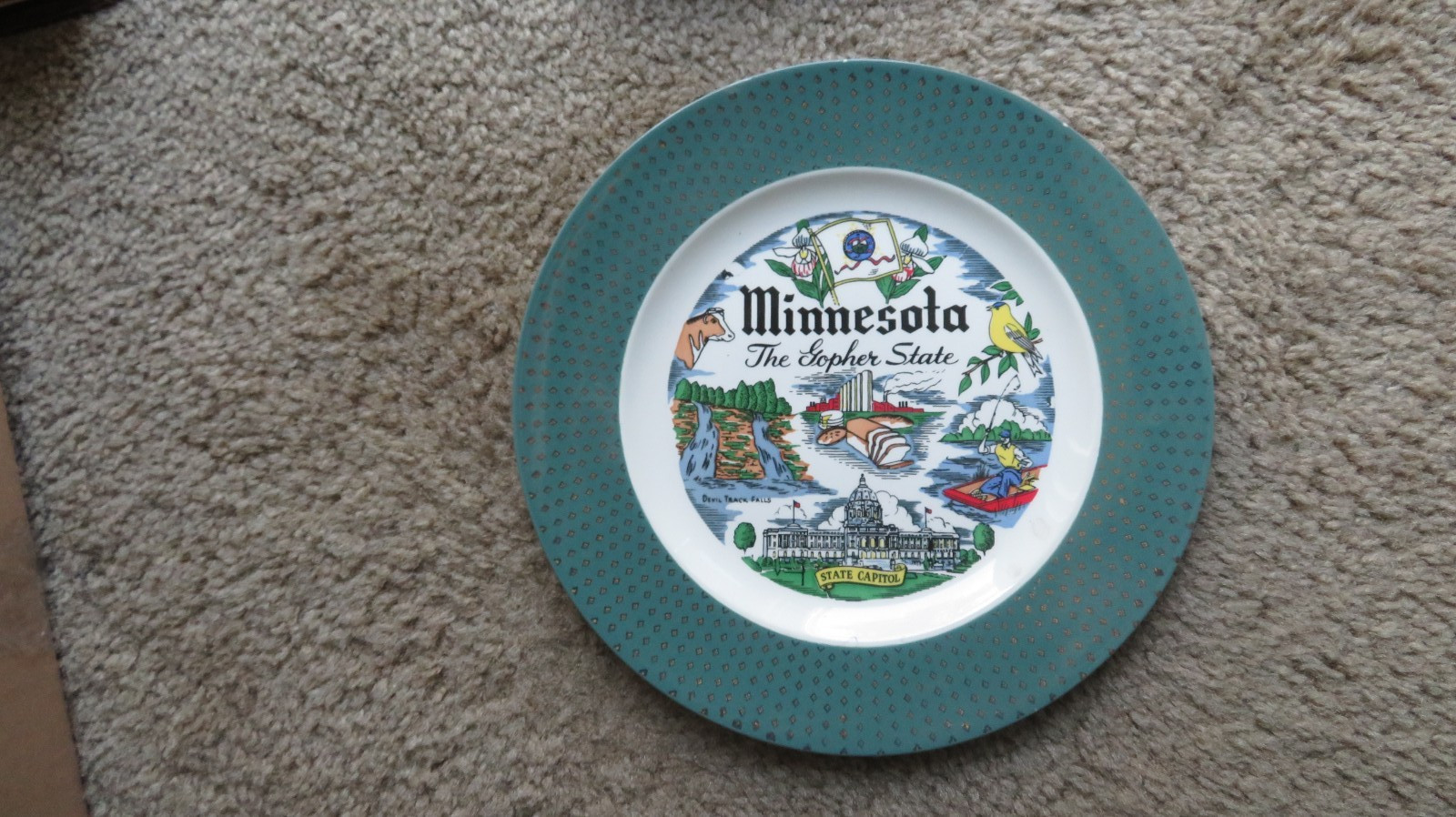 Vintage Ceramic Souvenir Minnesota Plate 10″ GUC