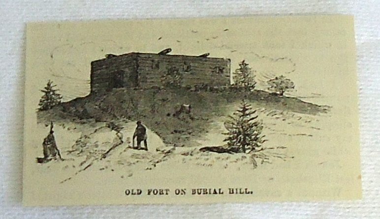 small 1882 magazine engraving ~ OLD FORT ON BURIAL HILL, Plymouth MA