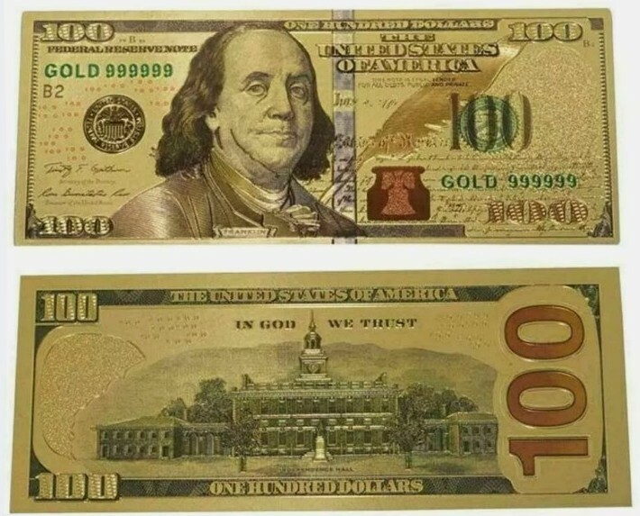 $100 GOLD BANKNOTE 999 PURE 24K DOLLAR BILL US CURRENCY WITH DELUXE SLEEVE
