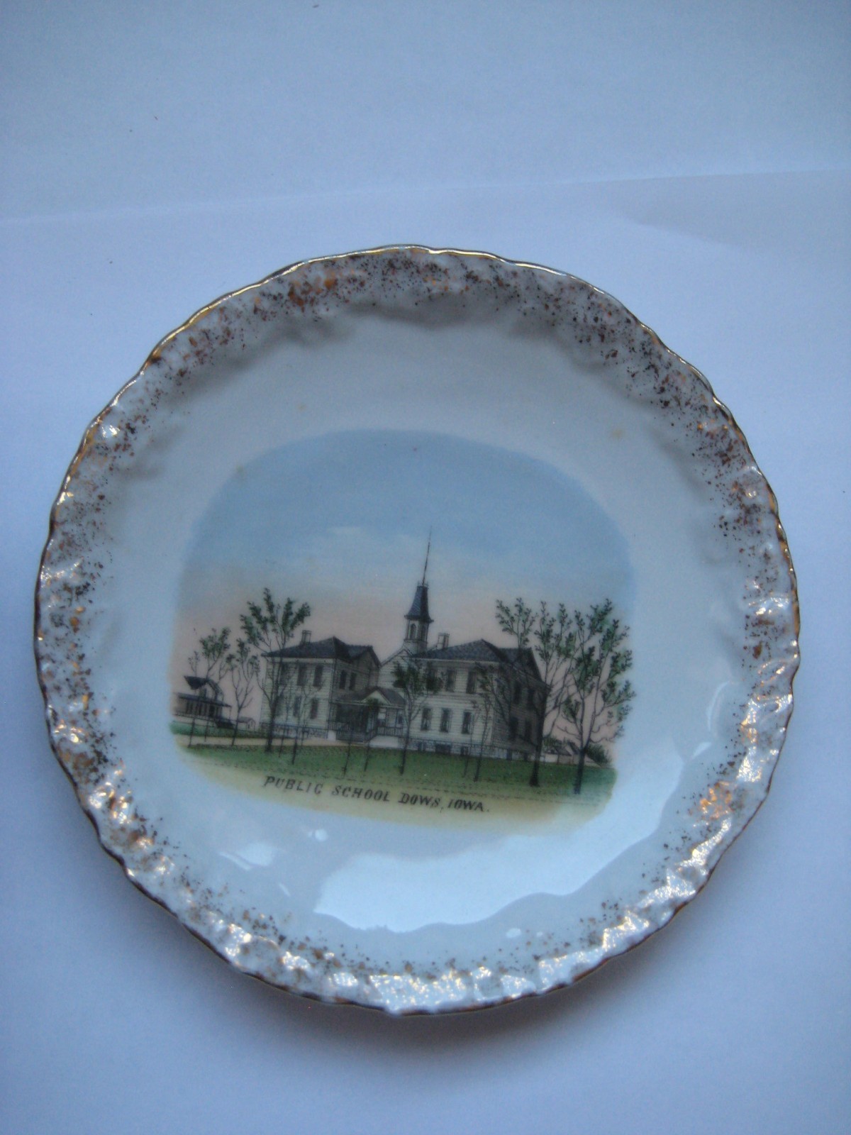 Dows Iowa Souvenir China Dish, Public School, Made in Germany, 1910 Era