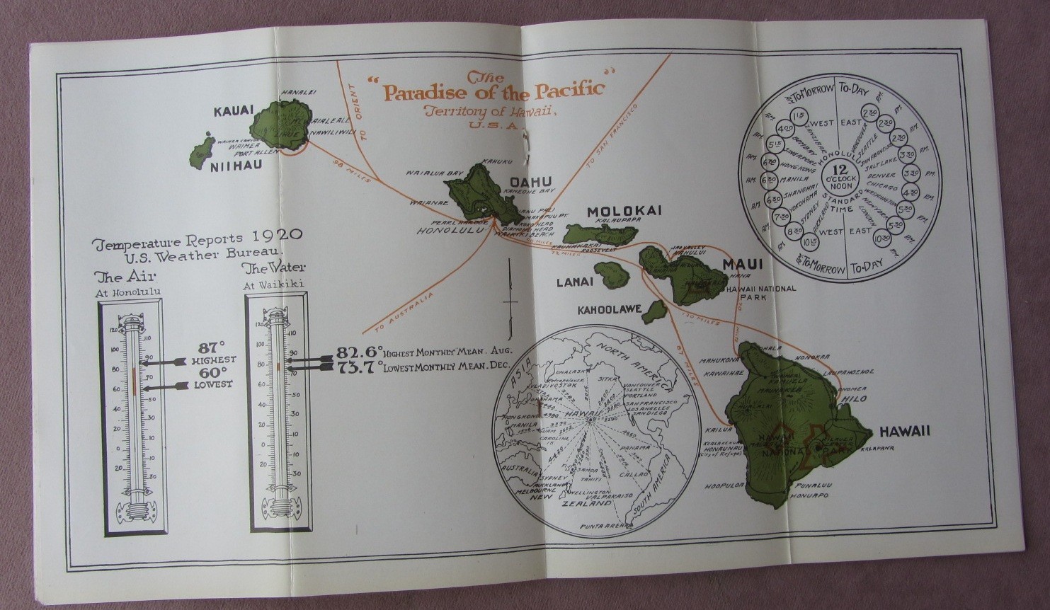 Vtg 1928 Hawaii Travel Guide Booklet Year Round Playground Photos Map Art