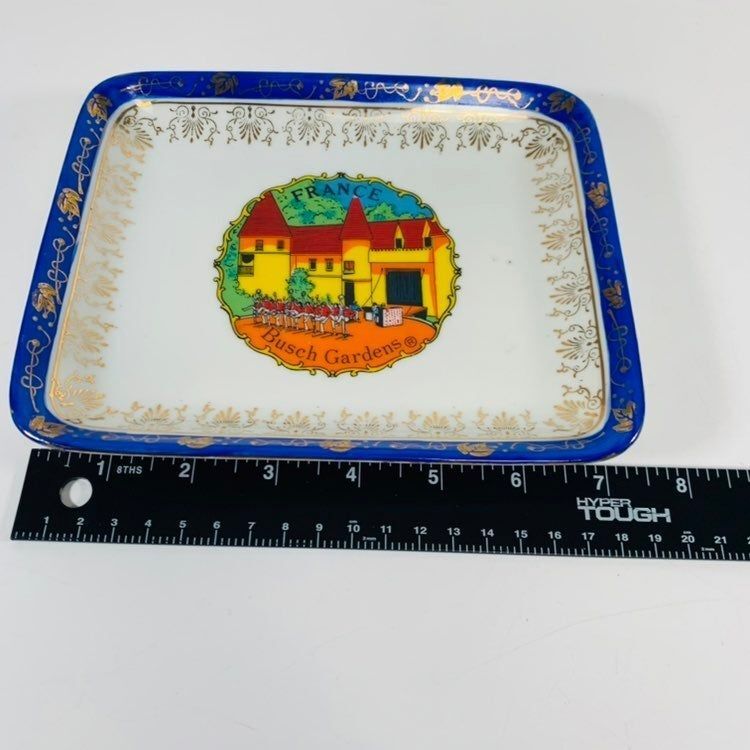 Vintage Bush Gardens France Tourist Plate Collector Gold Accent