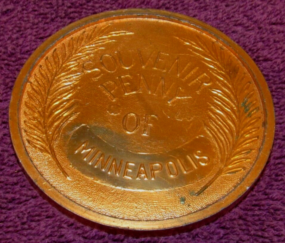 Vintage Souvenir of Minneapolis Indian Head Penny 3″ Table Medal Paperweight MN