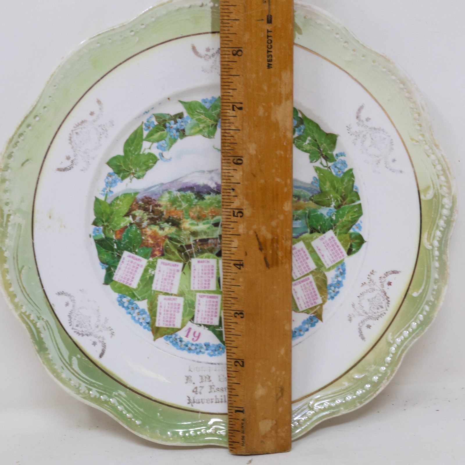 Antique 1909 Advertising Calendar Plate Haverhill Massachusetts BM Comeau 9.25″