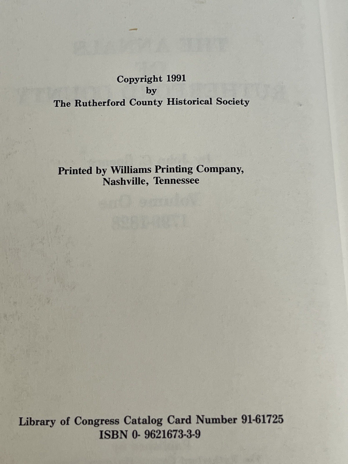 Annals of Rutherford County Tennessee VOL 1 & 2 John C. Spence 1799 – 1870