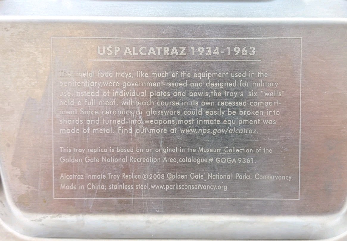 USP Alcatraz Prison Tray Replica Metal Open Meal Dinner Inmate Steel