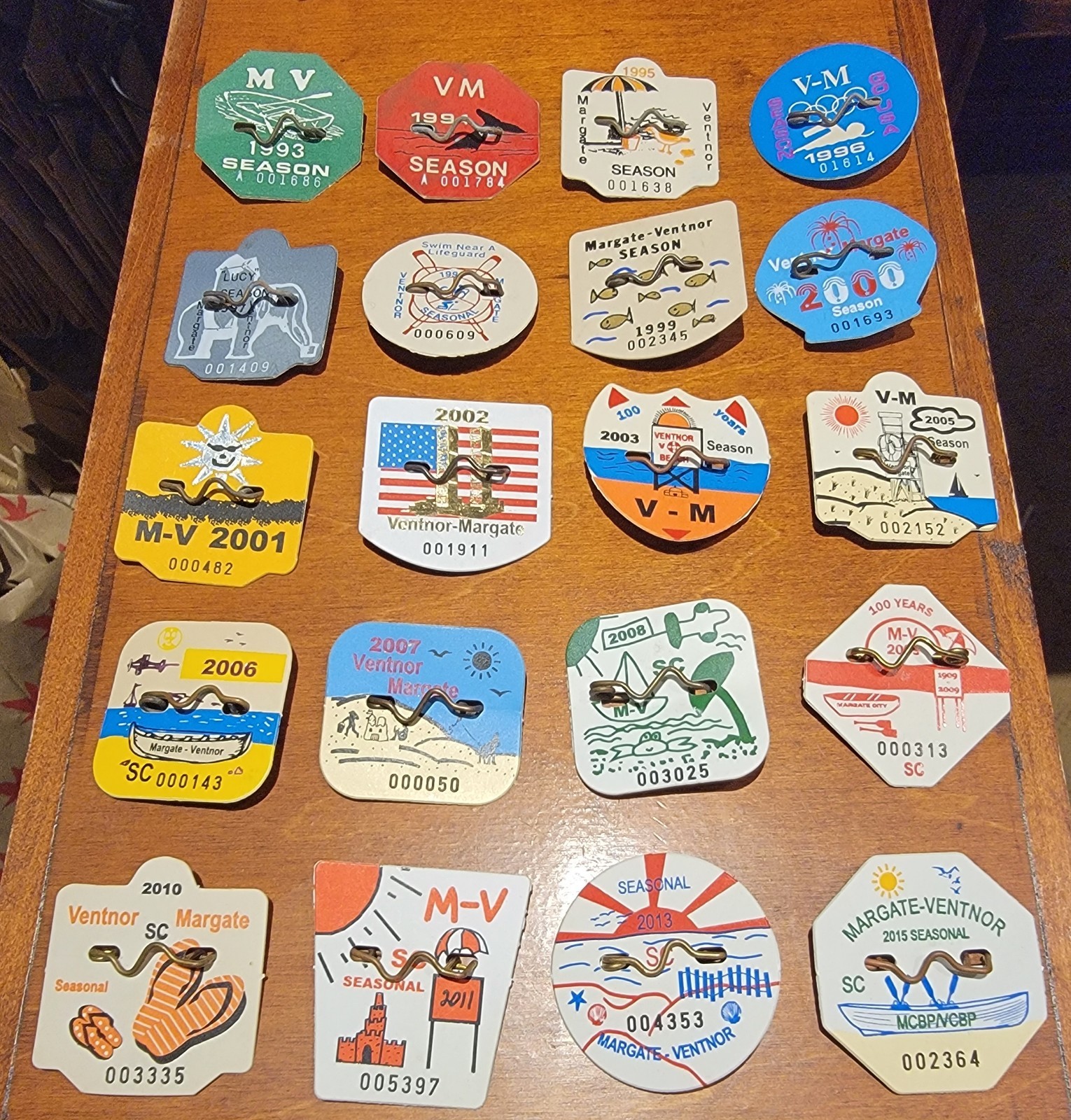 20 Tag Lot – Ventnor-Margate Beach Tag Badge – 1993-2003, 2005-2011, 2013 & 2015