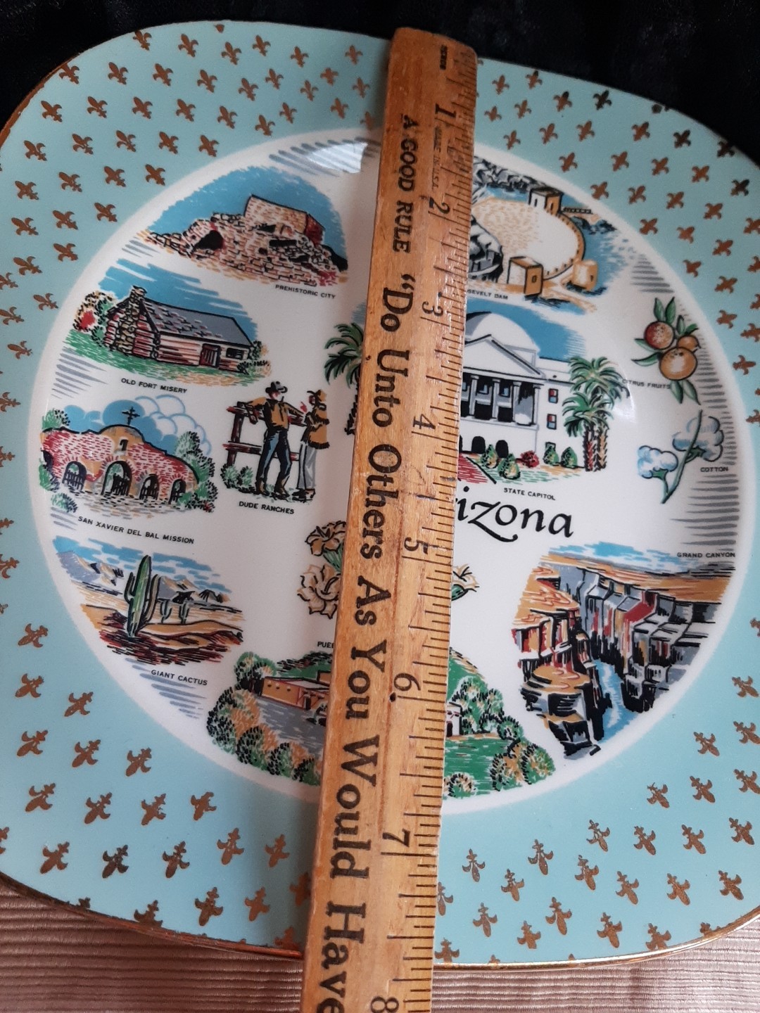 Vtg MCM Mid Century State of Arizona Collectible Square Souvenir Plate Teal