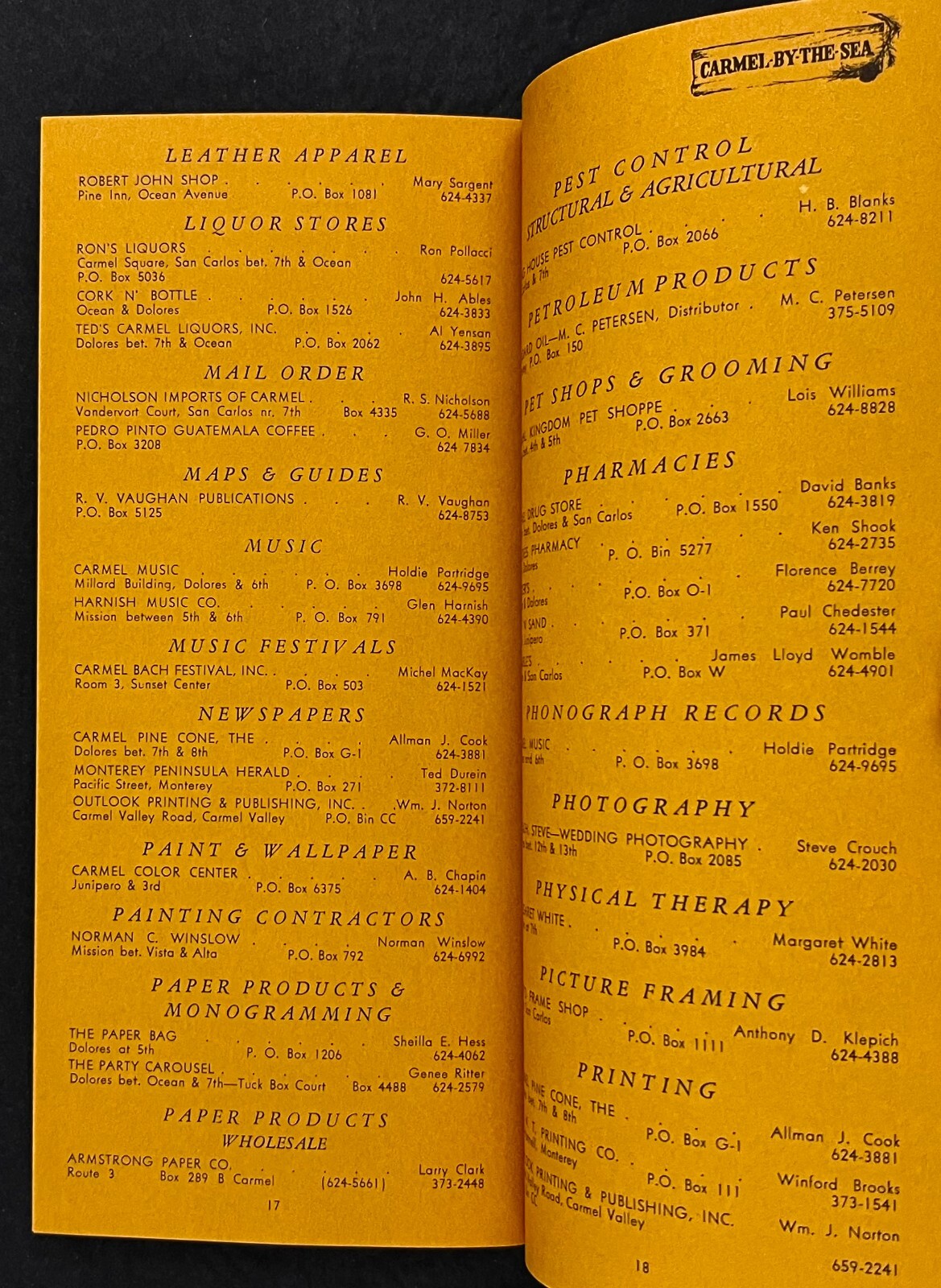 1970s Carmel By The Sea California Business Directory Vintage Travel Brochure CA