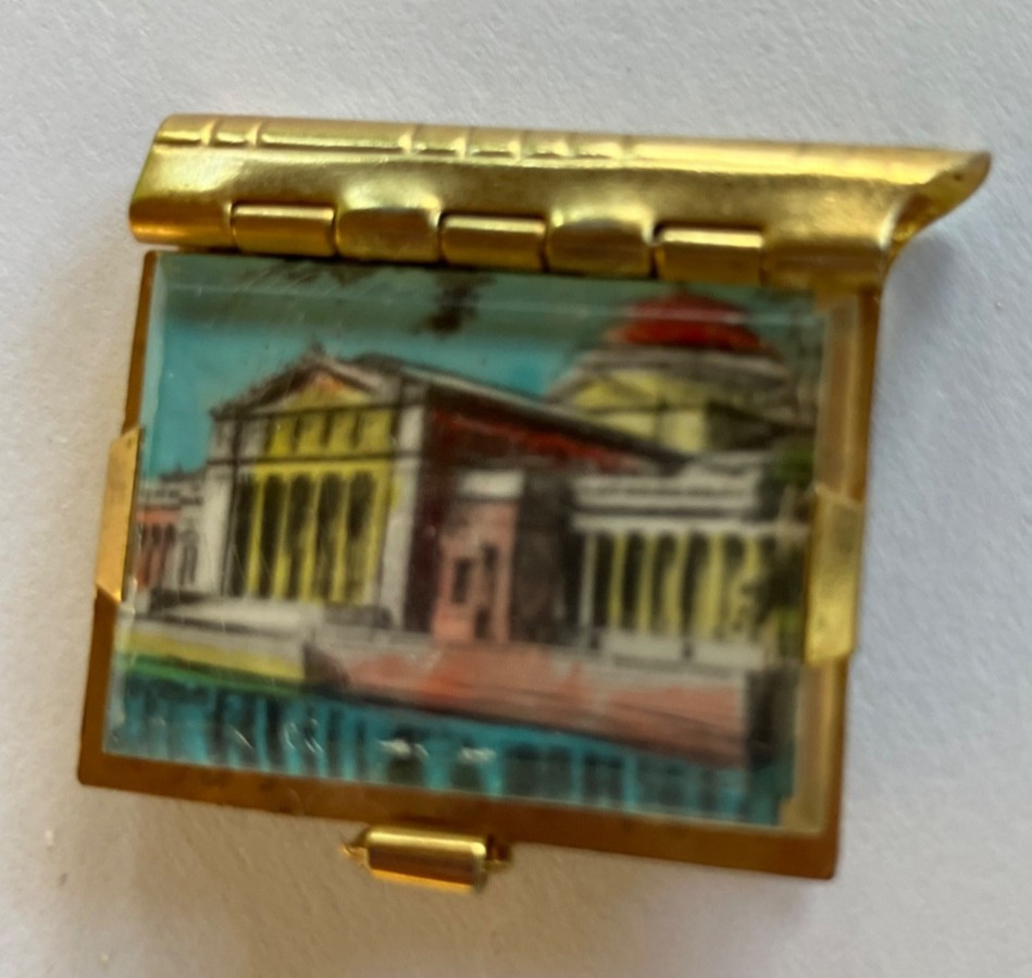 Vintage Illinois Miniature Postcard Book Charm Souvenir Gold Etched Metal
