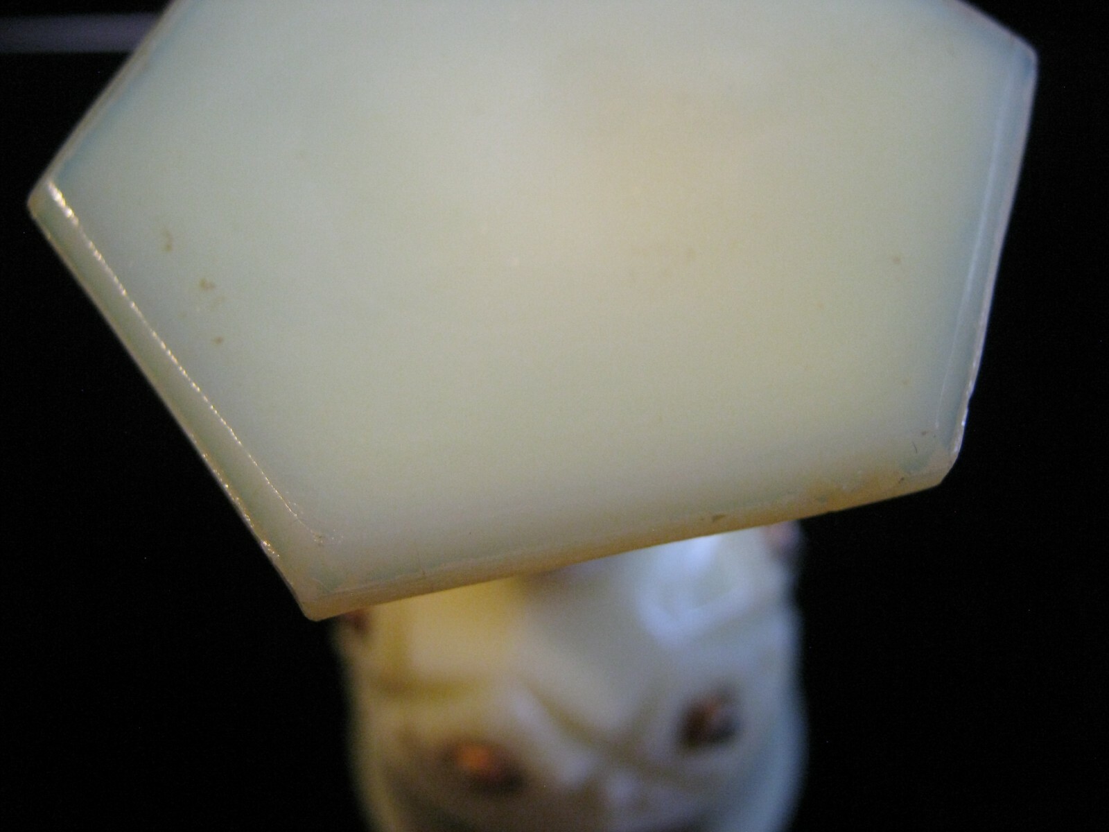 RED LODGE MONTANA 4″ Cordial by Jefferson Custard Glass Diamond w/ Peg 1904-1915
