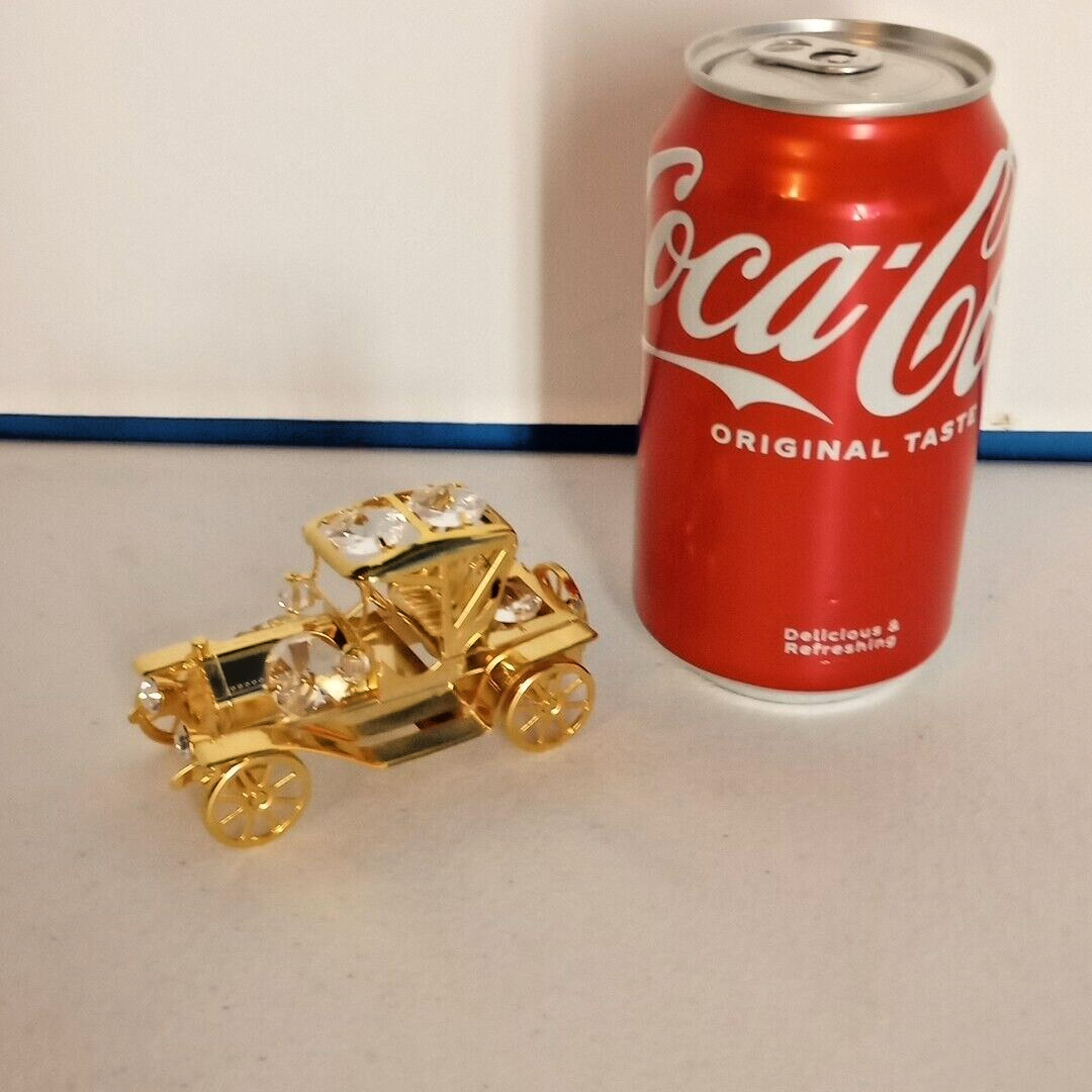 Vtg Ford Model T Car Rolling Miniature w/Swarovski Crystals 24k Gold plated EUC
